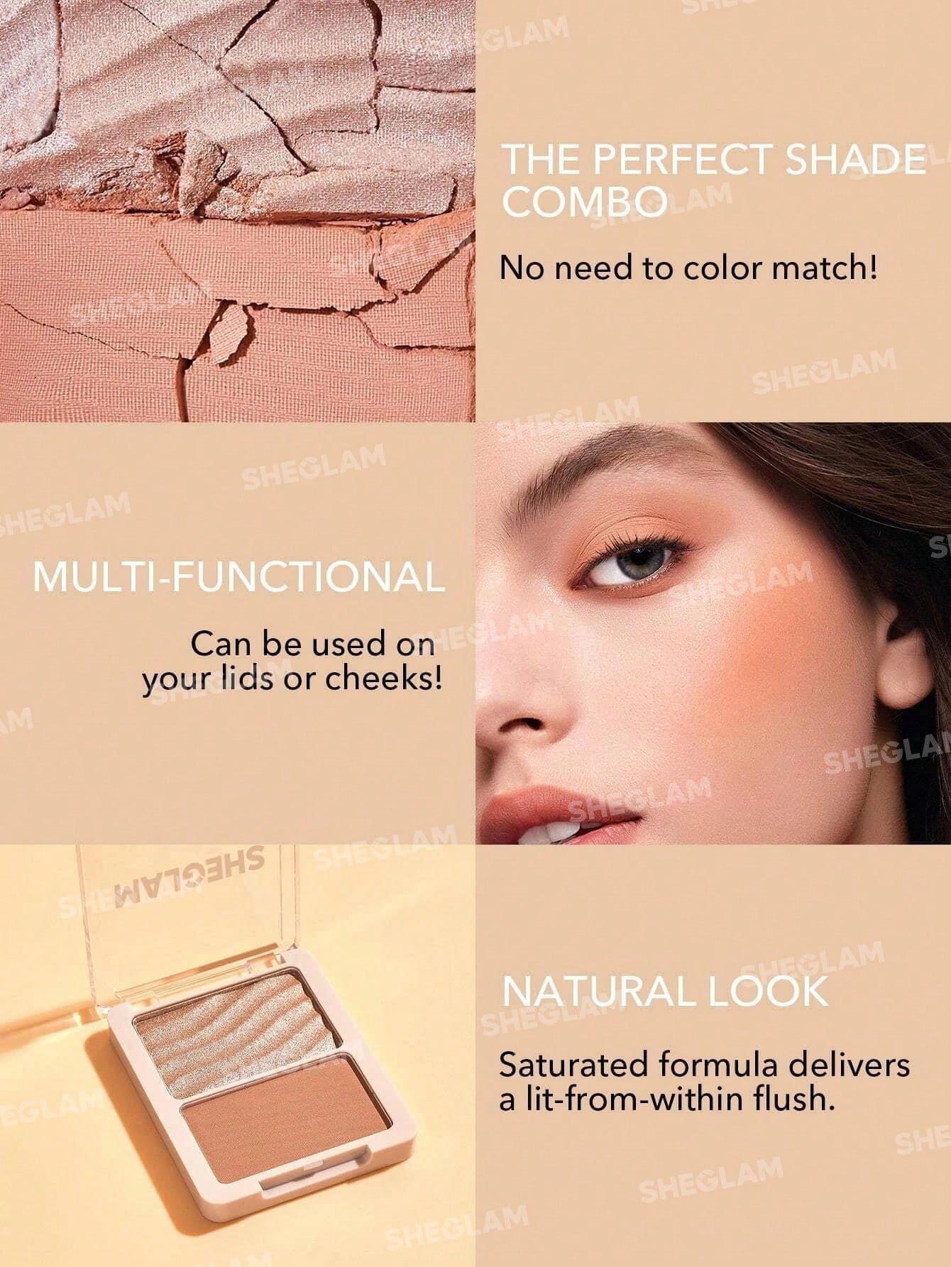 SHEGLAM Glam 101 Hybrid Highlighter & Blush Duo-Vienna Blush Highlighter Powder Palette Non-Fading Multi-Use Non-Greasy Shimmer Lightweight Smooth Blusher Black Friday Winter Pink Rosa Blush