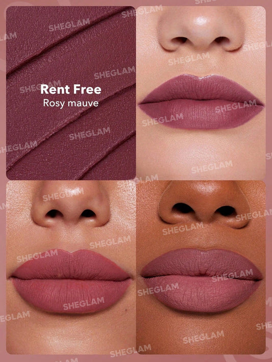 SHEGLAM Dynamatte Boom Long Lasting Matte Lipstick-Rent Free 20 Colors Creamy Matte Waterproof Lipstick Amazing Non-Stick Cup Transfer-Proof Lipstick Black Friday Sale Gift Brown Purple Lipstick