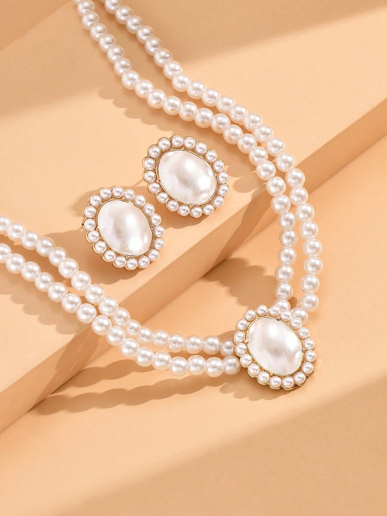 2Pcs Jewelry Set Including 1Pc Pearl Necklace & 1Pair Earrings, Vintage Style Elegant Necklace with Granny Green Stone Women'S Set(2-3Pcs/Set), Also Can Be Sold Separately