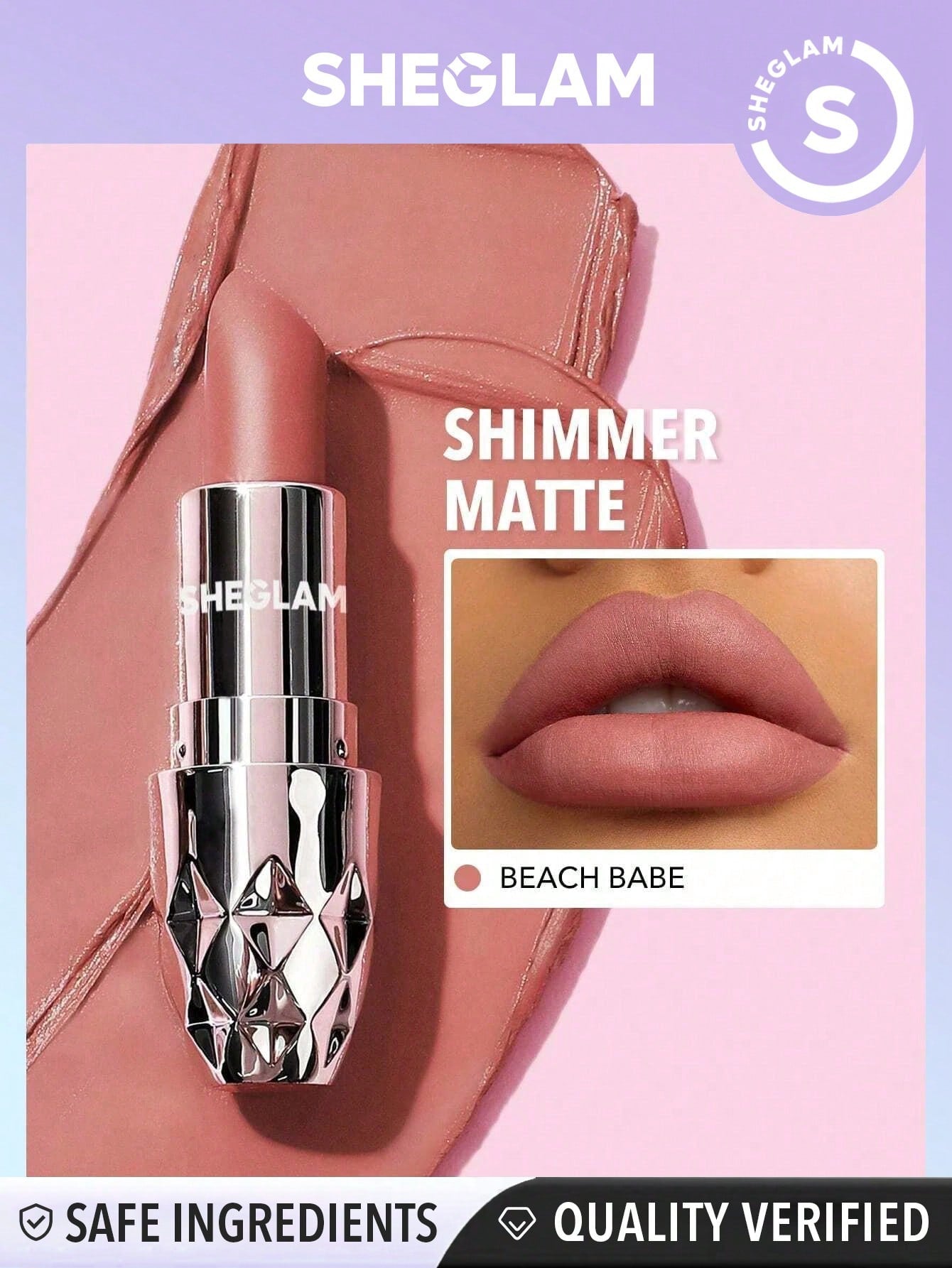 SHEGLAM Starlight Velvet Lipstick - Beach Babe 10 Colors Shimmer Matte Long Lasting Lipstick Nourishing Silky Smooth Lipstick Black Friday Party Lipstick