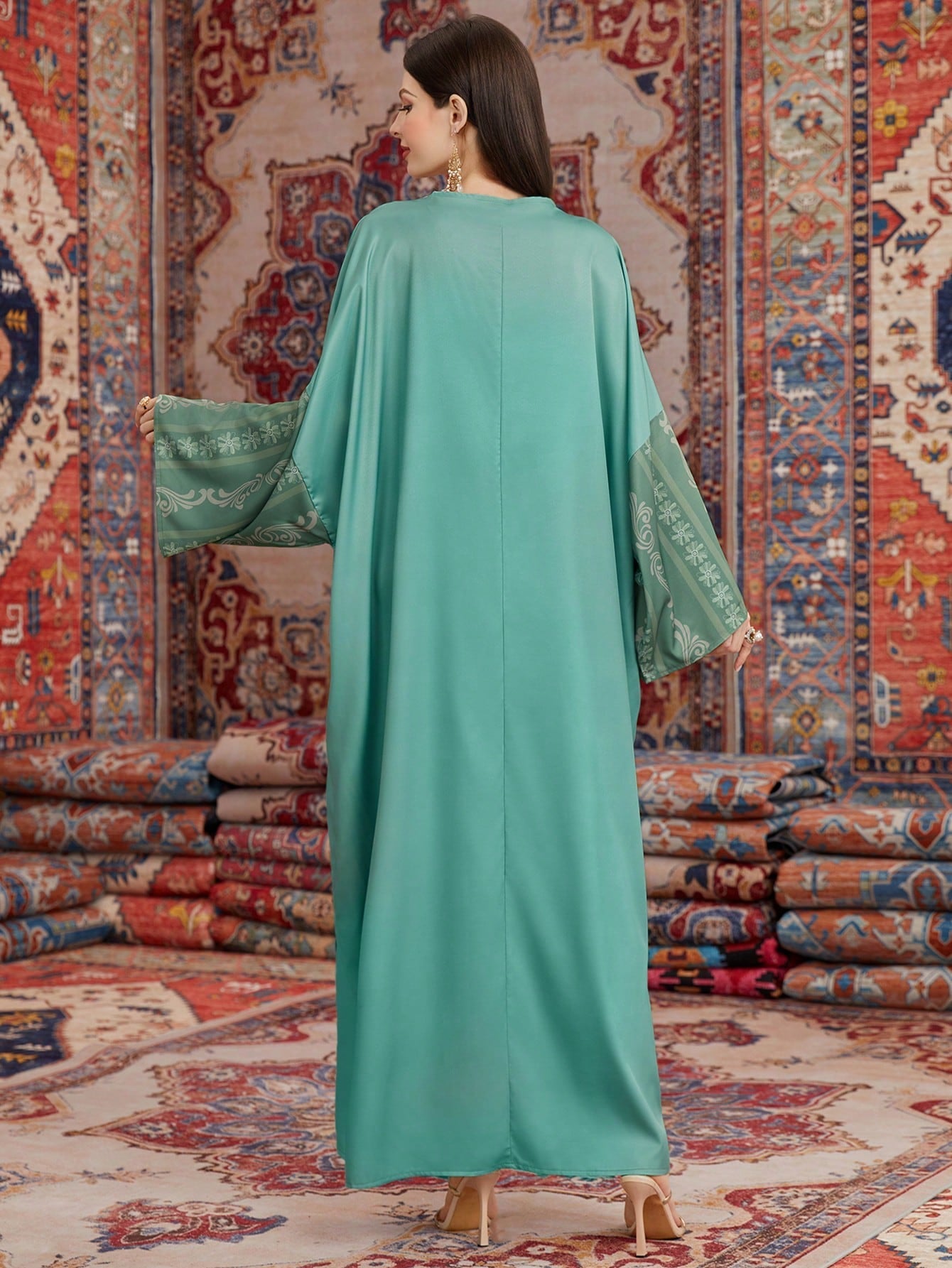 SHEIN Najma Floral Patchwork Batwing Sleeve Dress for Women