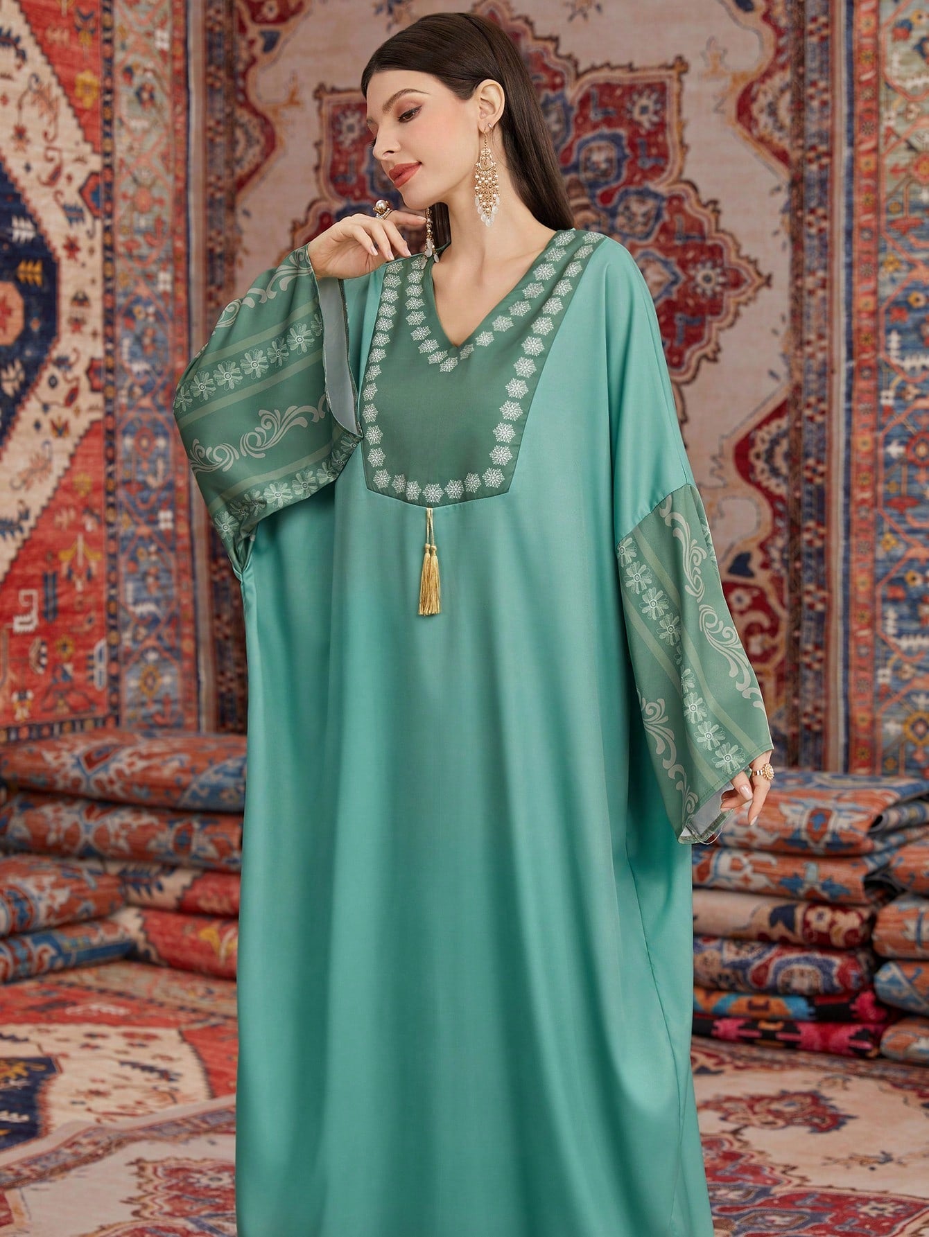SHEIN Najma Floral Patchwork Batwing Sleeve Dress for Women