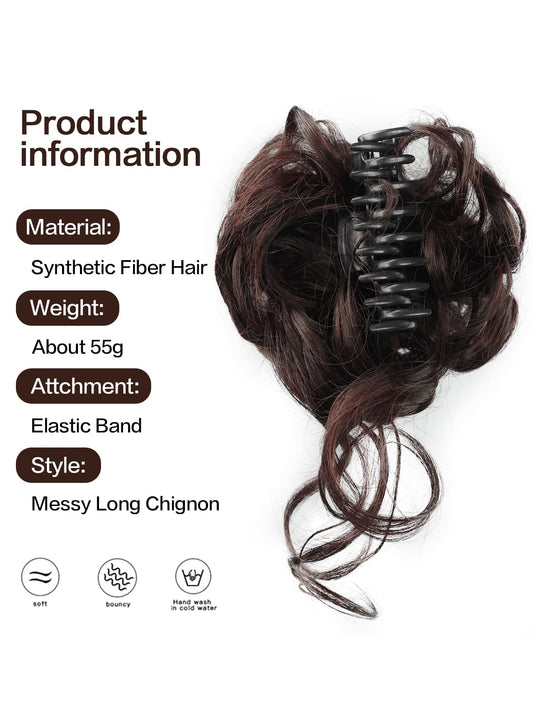 Synthetic Messy Curly Claw Hair Bun Chignon Hair Extensions Scrunchy Fake False Dark Brown Hair with Tail for Women Hairpieces