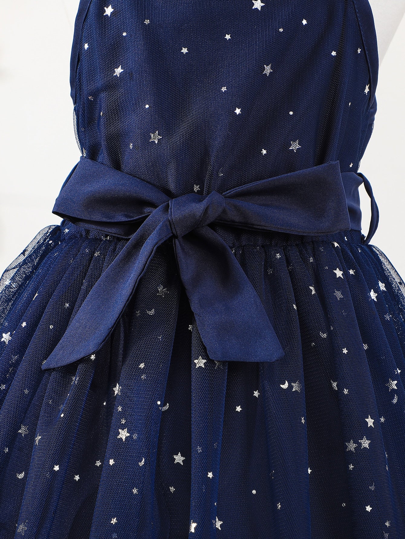 SHEIN Kids CHARMNG Young Girl Star Mesh Overlay Belted Cami Dress