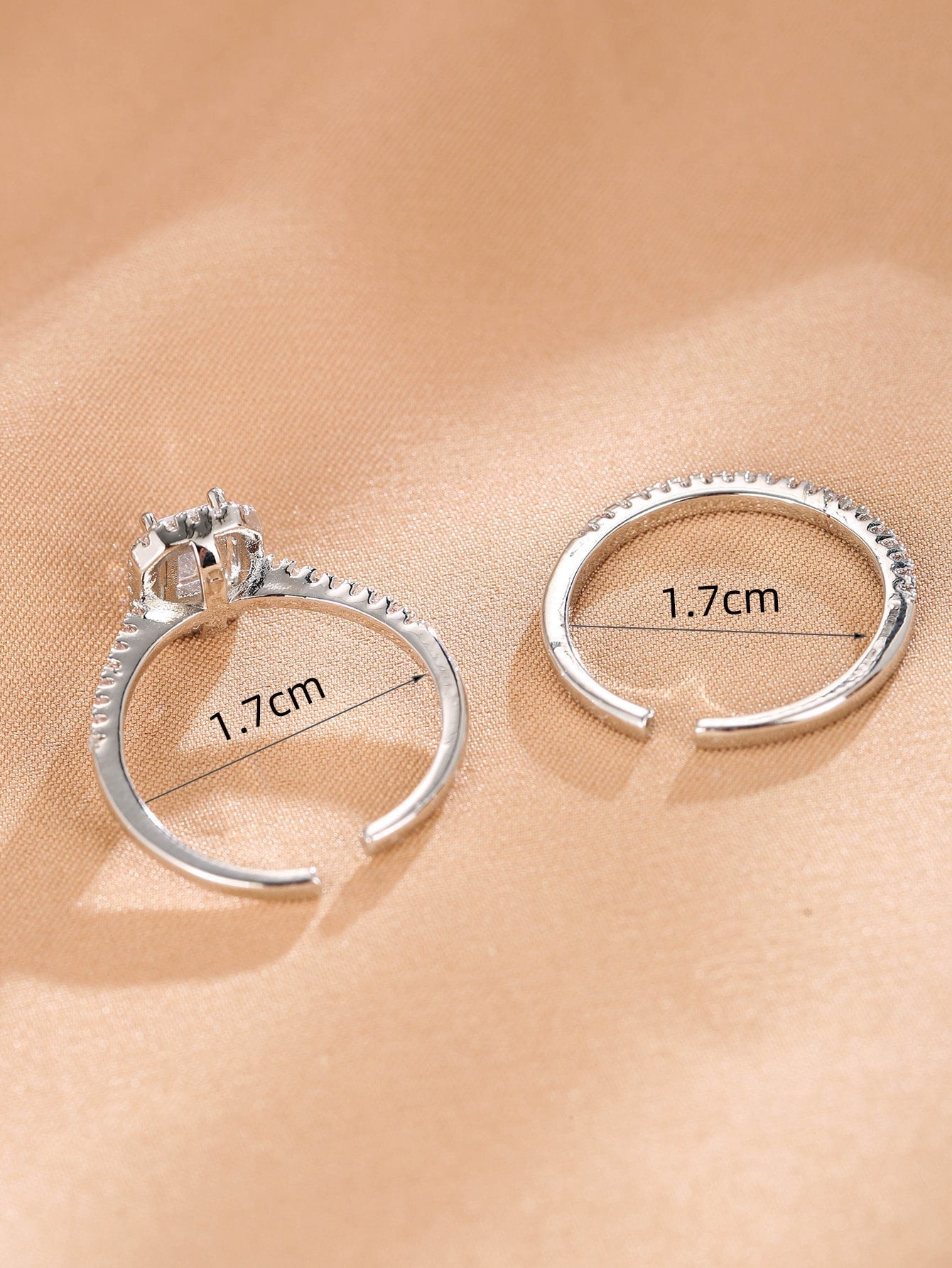 2Pcs Cubic Zirconia Decor Cuff Ring Copper Jewelry