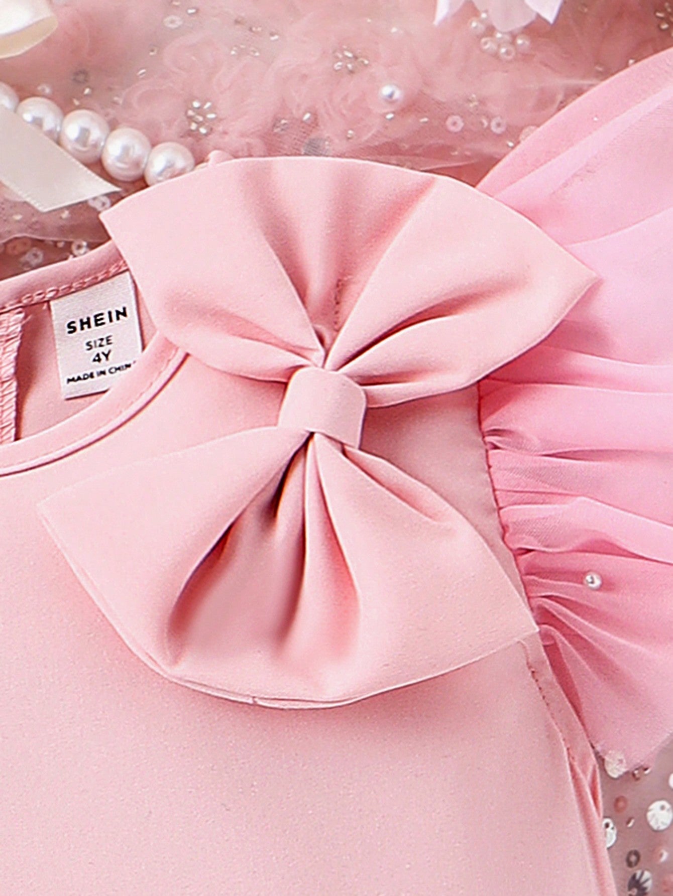 SHEIN Kids CHARMNG Young Girls' Romantic Light Court Style Fashionable Sleeveless Mesh Dress with Bowknot Detail for Spring and Autumn