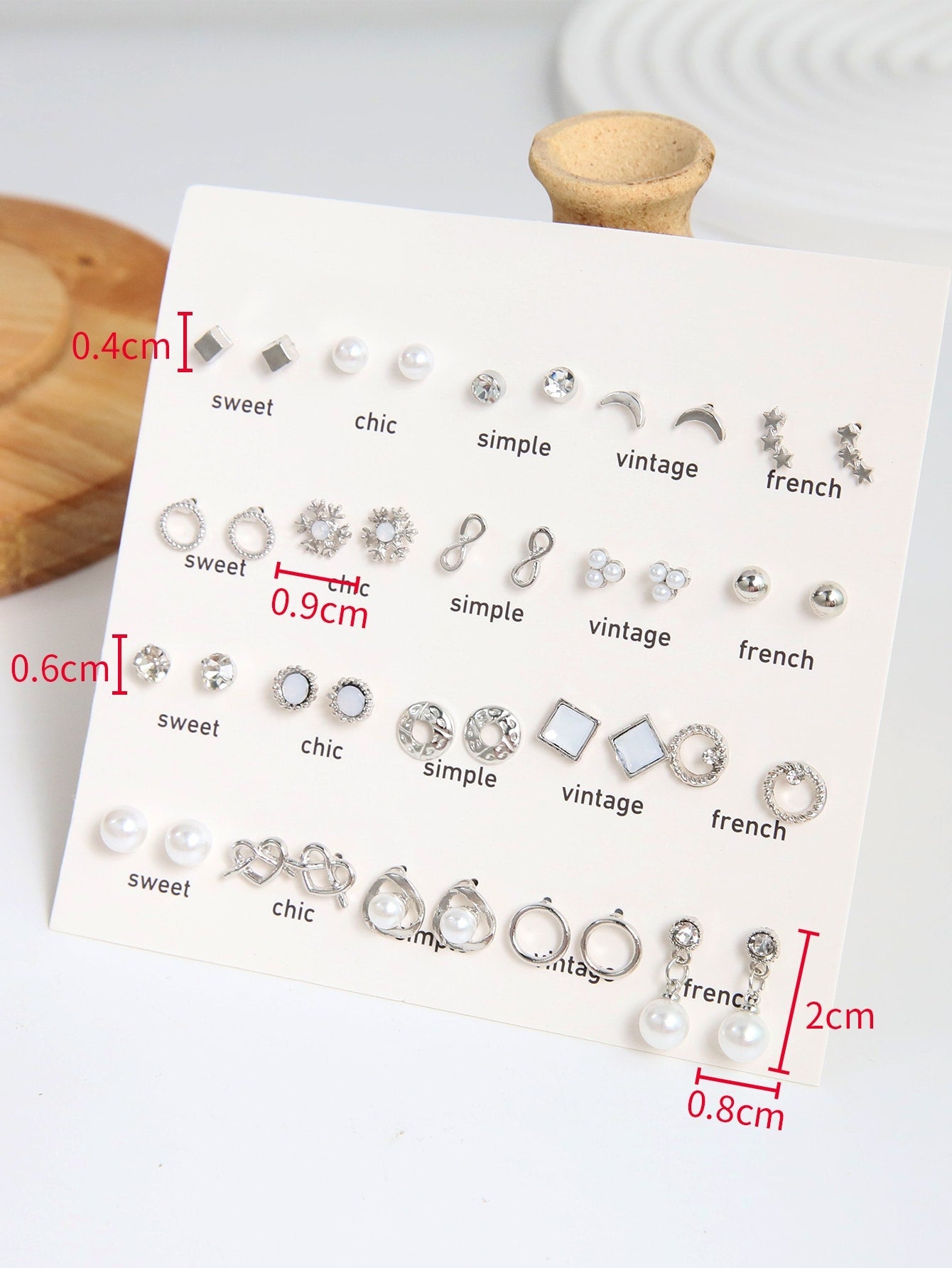 40Pcs Moon-Star-Snowflake-Heart Shaped Rhinestone & Pearl Stud Earrings for Sweet Women