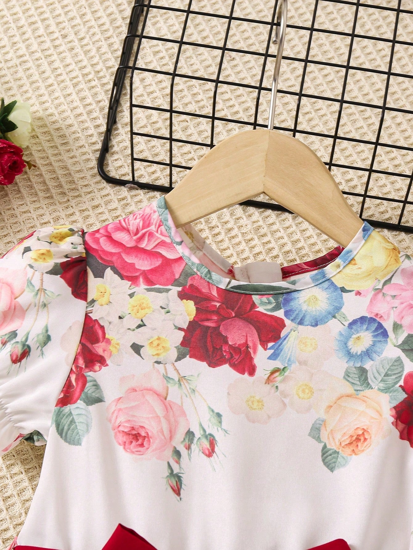SHEIN Kids Y2Kool Little Girls' Puff Sleeve Floral Print Dress