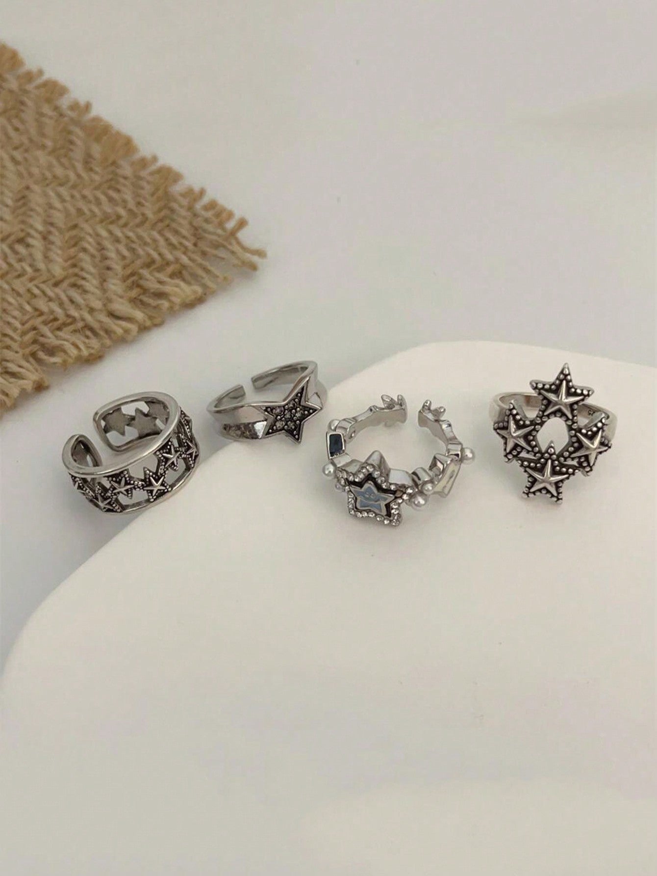 4Pcs/Set Vintage Geometric Star Design Open Ring, Suitable for Women'S Daily Outfits