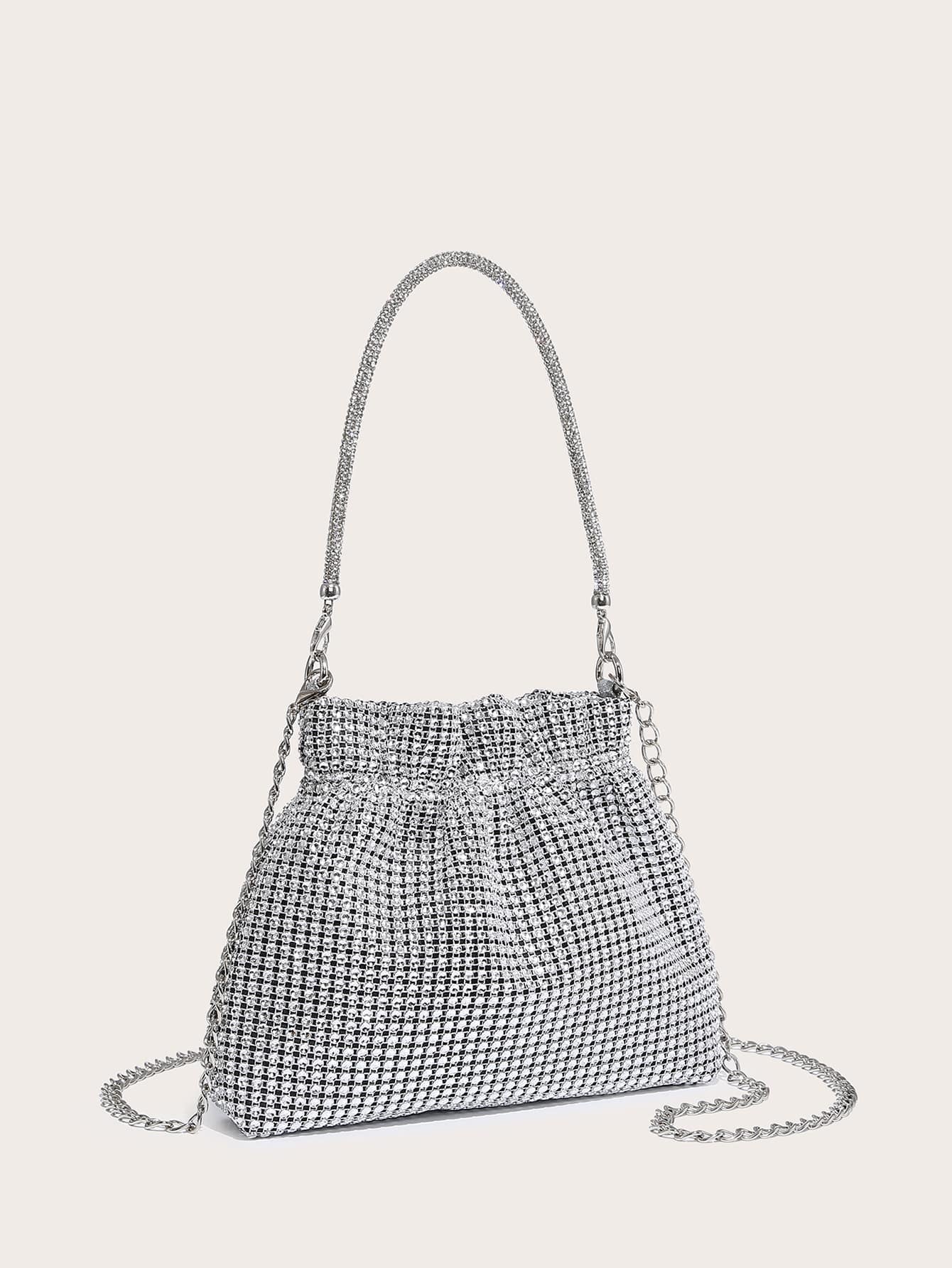 Shiny Mini Rhinestone Decor Ruched Bag Evening Bag, Dinner Bag for Party Girl