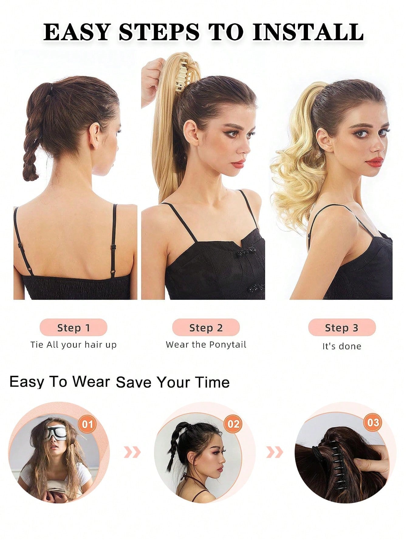 Claw Clip Ponytail Extension Curly Wavy Clip in Long Ponytails Hair Extensions Synthetic Hairpiece for Women
