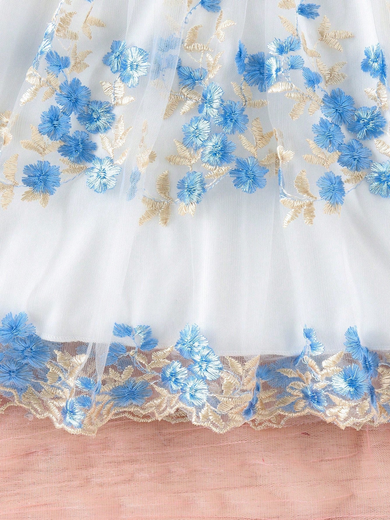 SHEIN Kids Nujoom Young Girls' Sweet Floral Embroidery Romantic Mesh Princess Dress