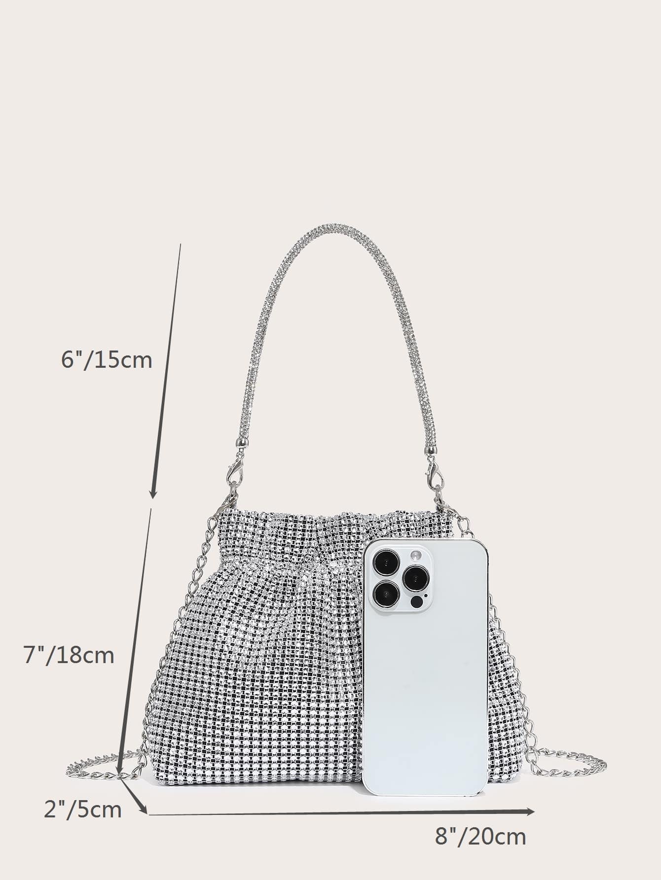 Shiny Mini Rhinestone Decor Ruched Bag Evening Bag, Dinner Bag for Party Girl