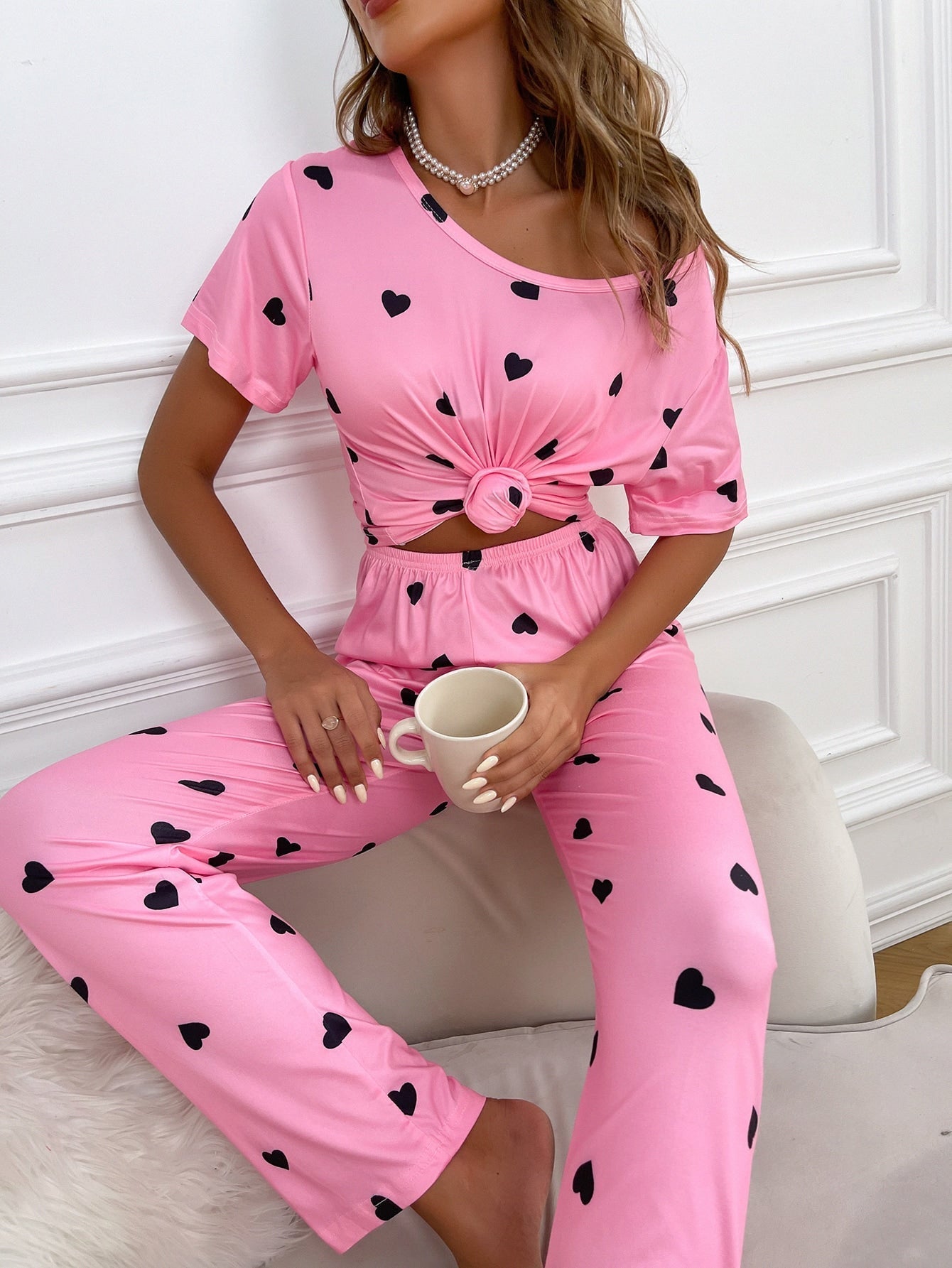 Heart Print Pajama Set