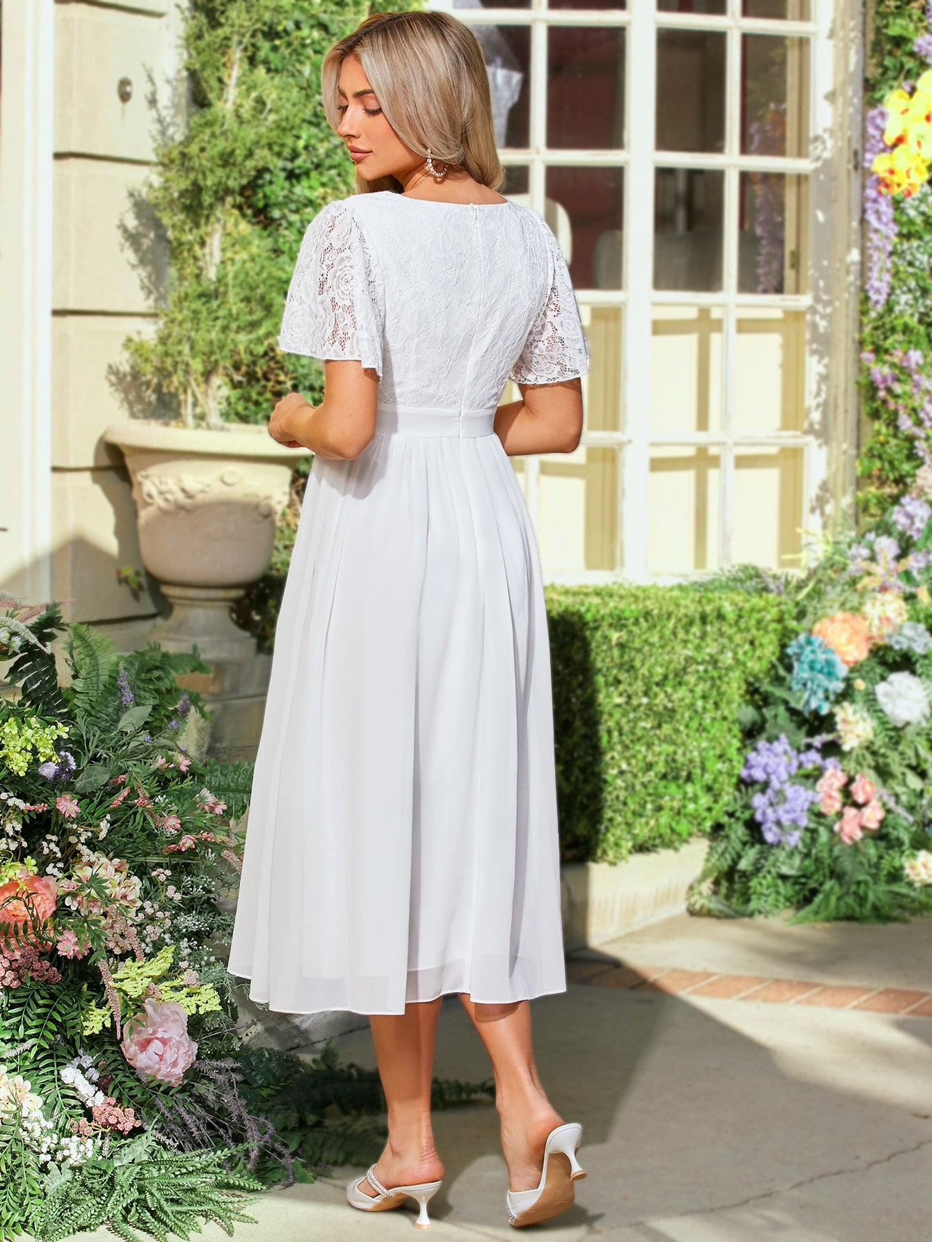 SHEIN Belle Contrast Lace Butterfly Sleeve Wedding Dress