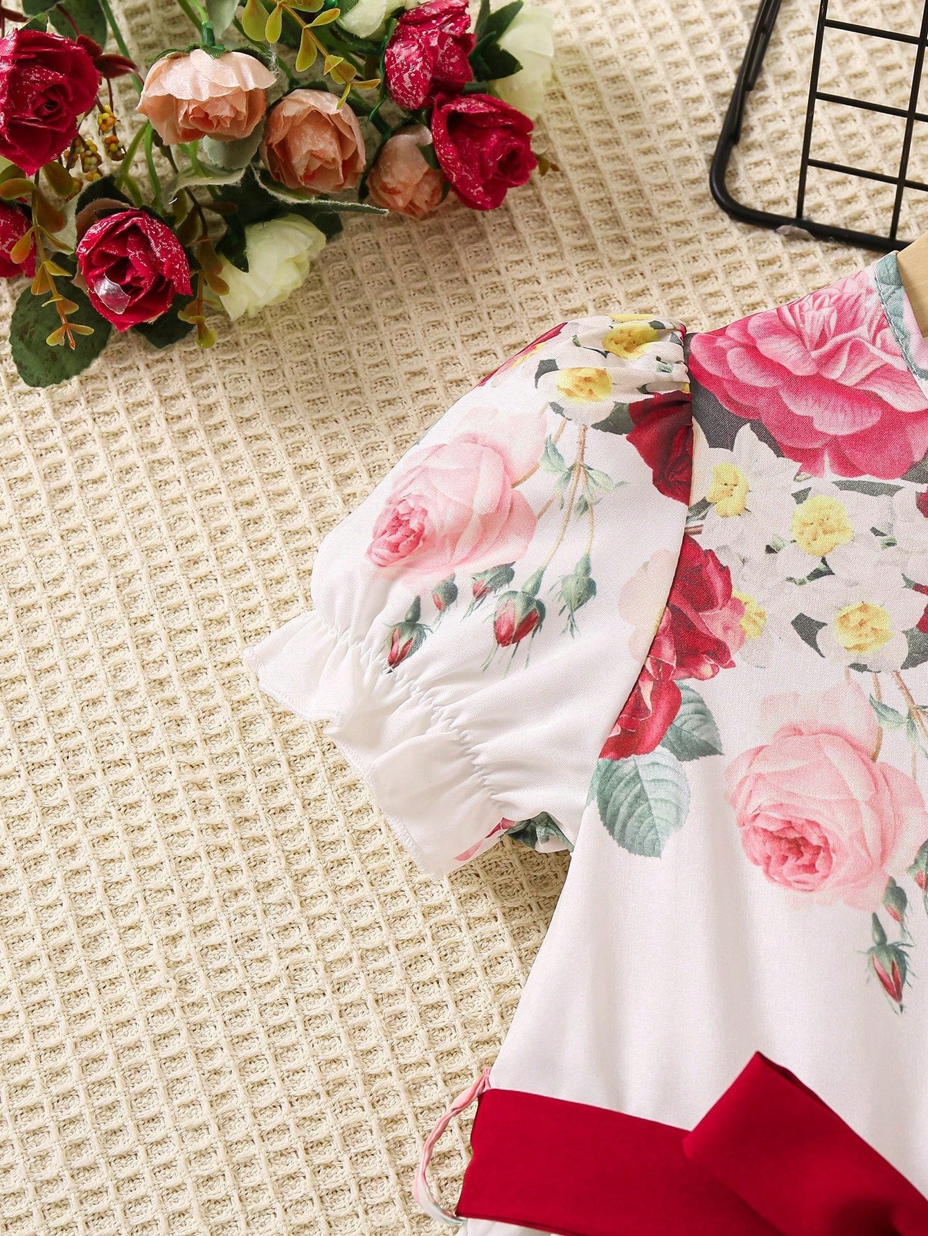 SHEIN Kids Y2Kool Little Girls' Puff Sleeve Floral Print Dress