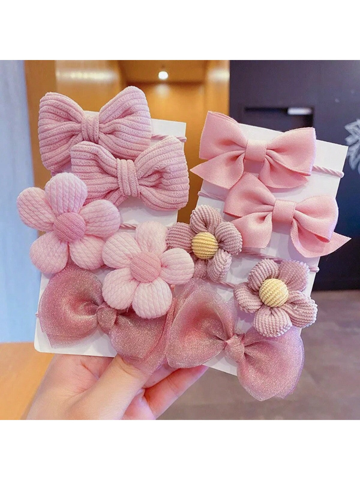 10Pcs Cute Mesh Bowknot Flower Hair Ties for Girls, Princess Pink Tie with Elastic Band Suitable for Daily Use