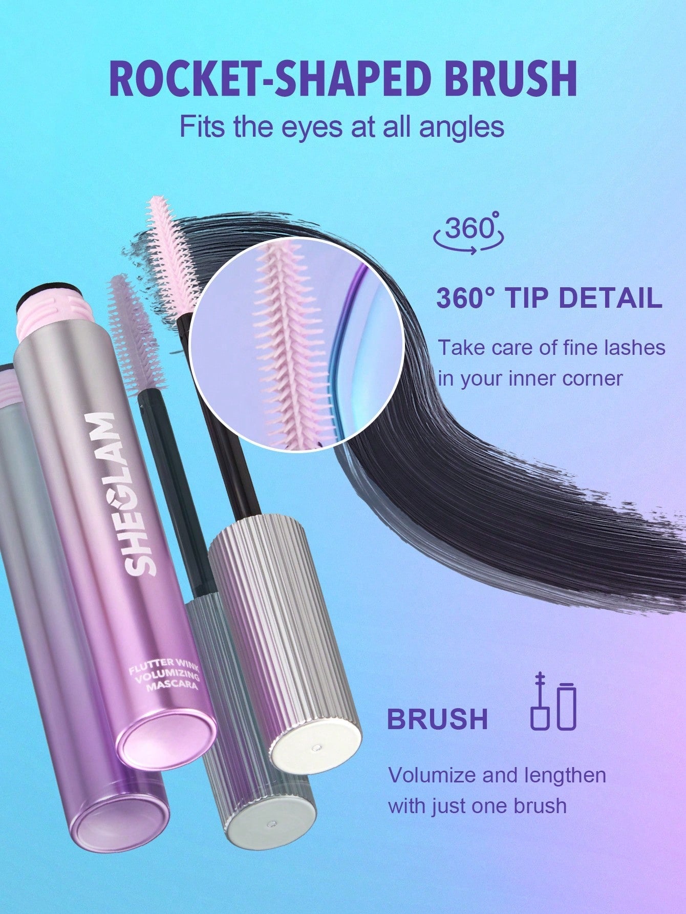 SHEGLAM Flutter Wink Volumizing Mascara Volumizing Lengthening Long-Lasting No Smudge Thick Lengthening Volume Big Eyes Mascara Black Friday Party Mascara