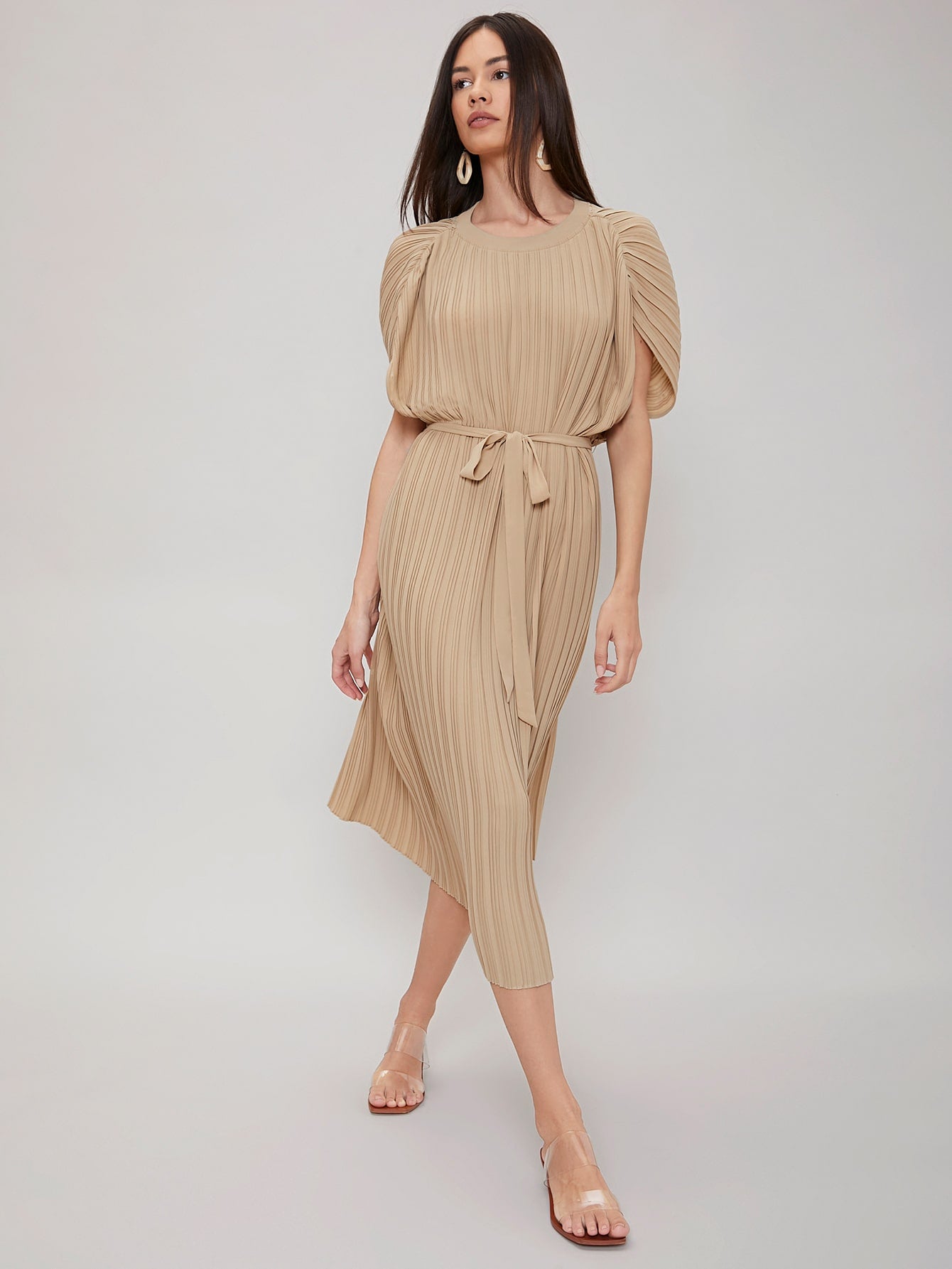 MOTF PREMIUM STRAIGHT BELTED PLEATED DRESS