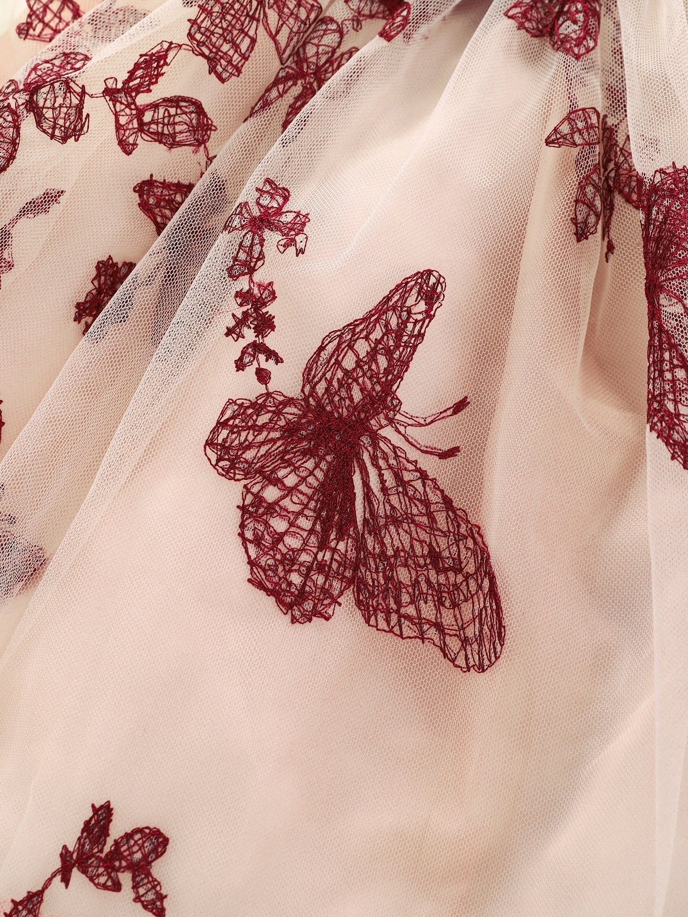 SHEIN Kids CHARMNG Young Girl Butterfly & Floral Embroidered Mesh Hem Dress