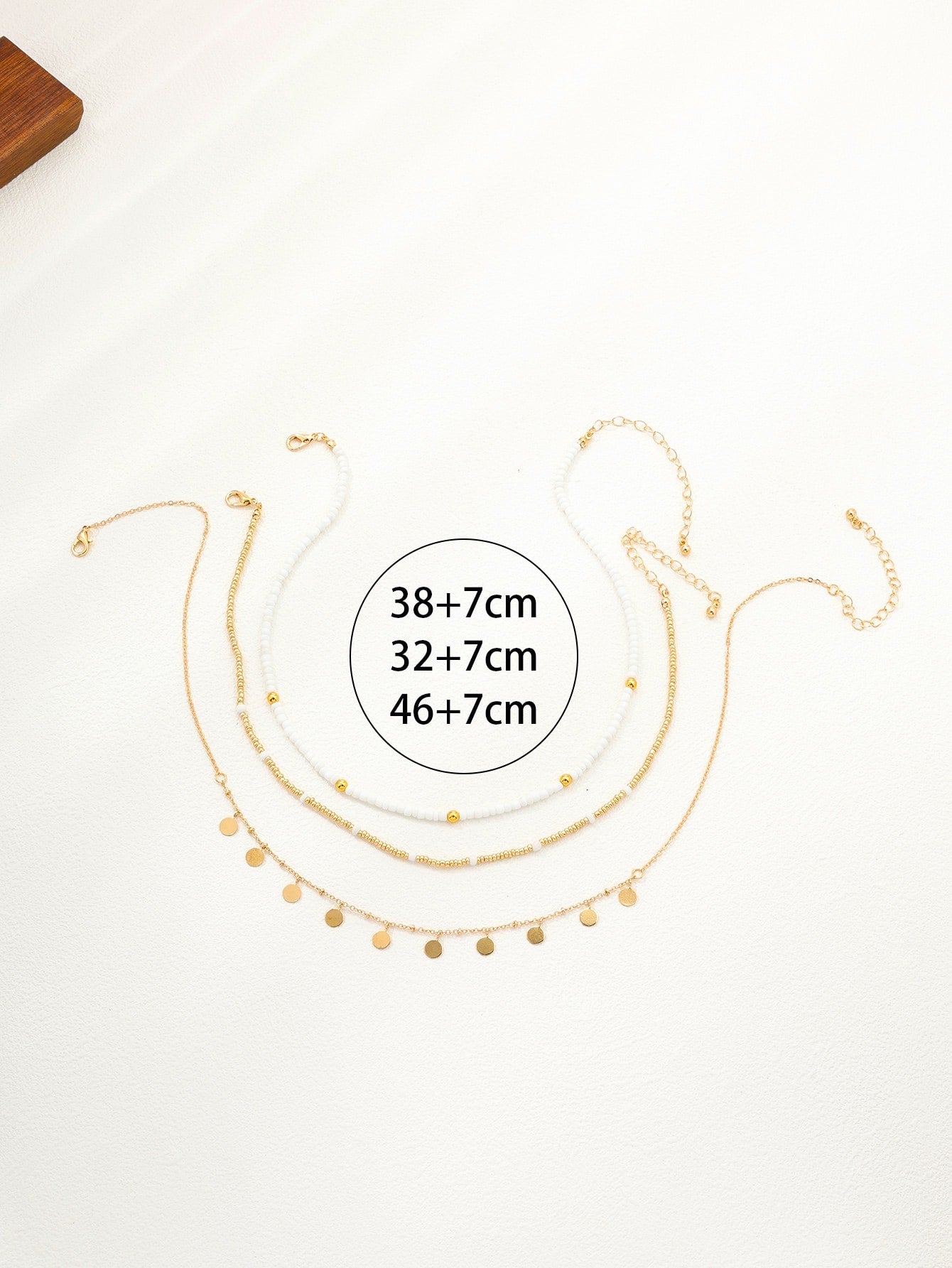 3Pcs Metal Texture Pearl Beaded & Circular Charm Pendant Necklace Set