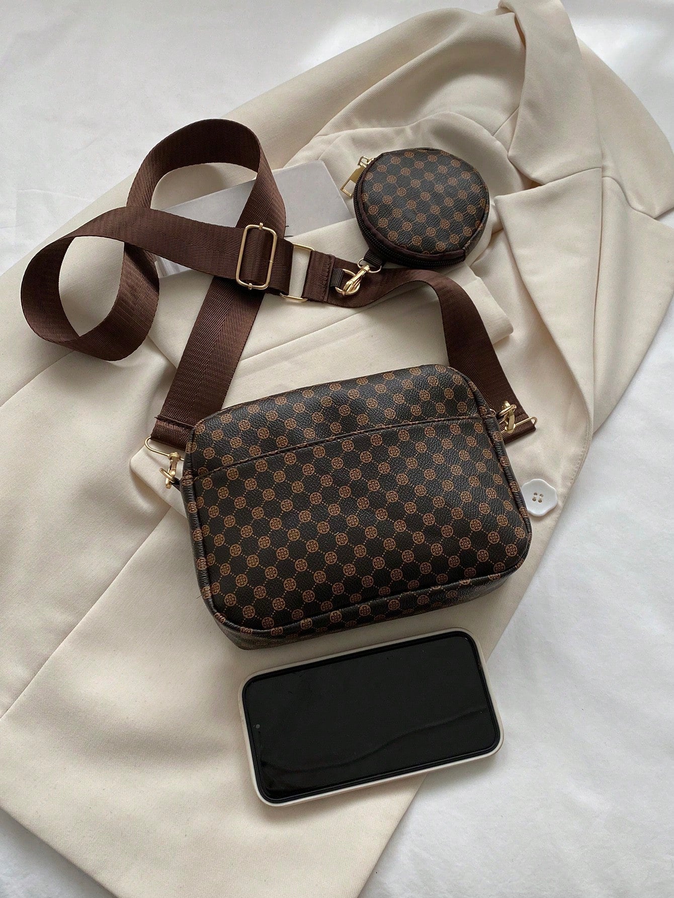Mini Geometric Pattern Square Bag with Coin Purse