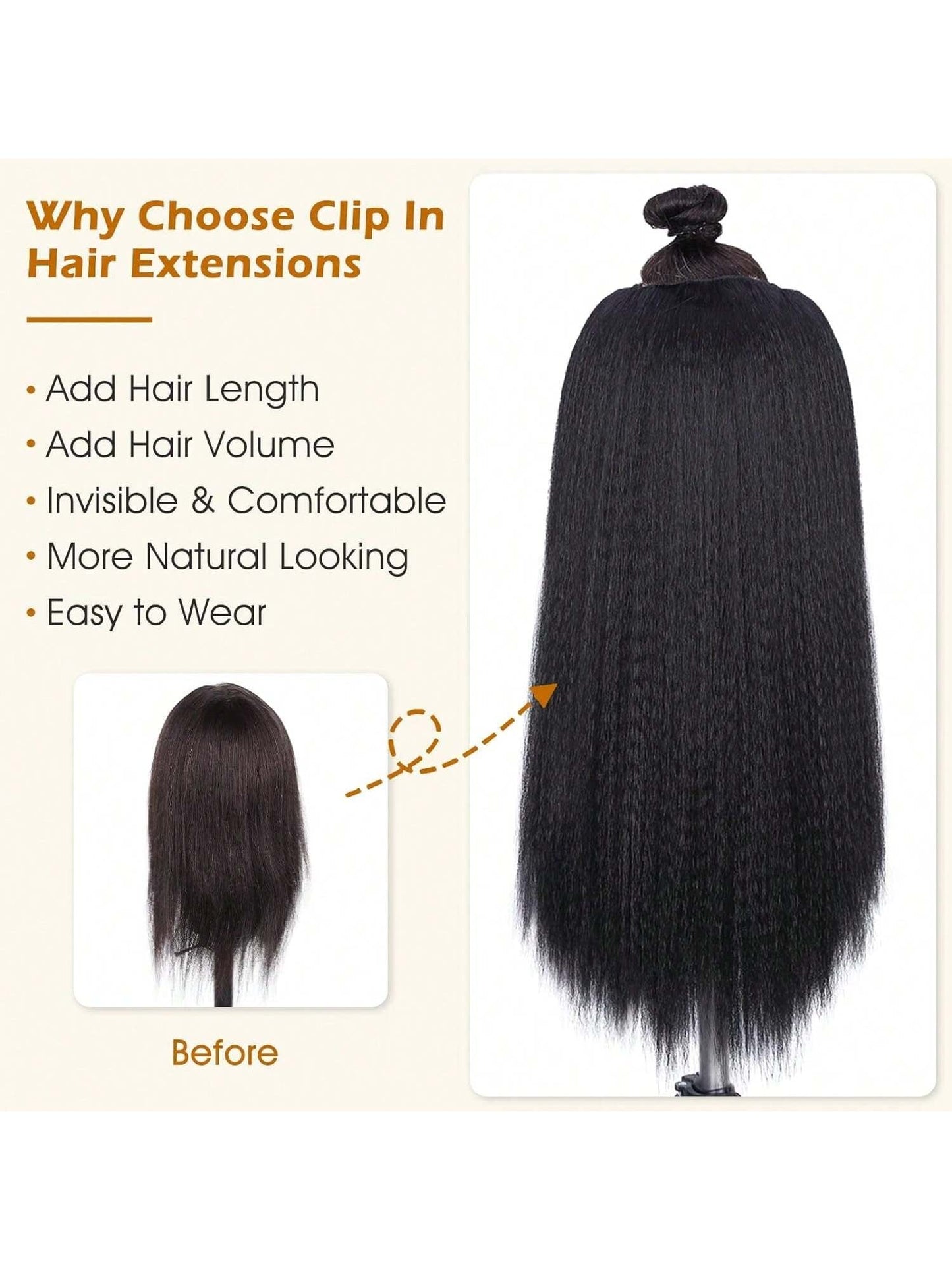 7 Pieces Kinky Straight Clip in Hair Extensions Black Hair Extensions Clip Ins for Straight Clip in Hair Extensions