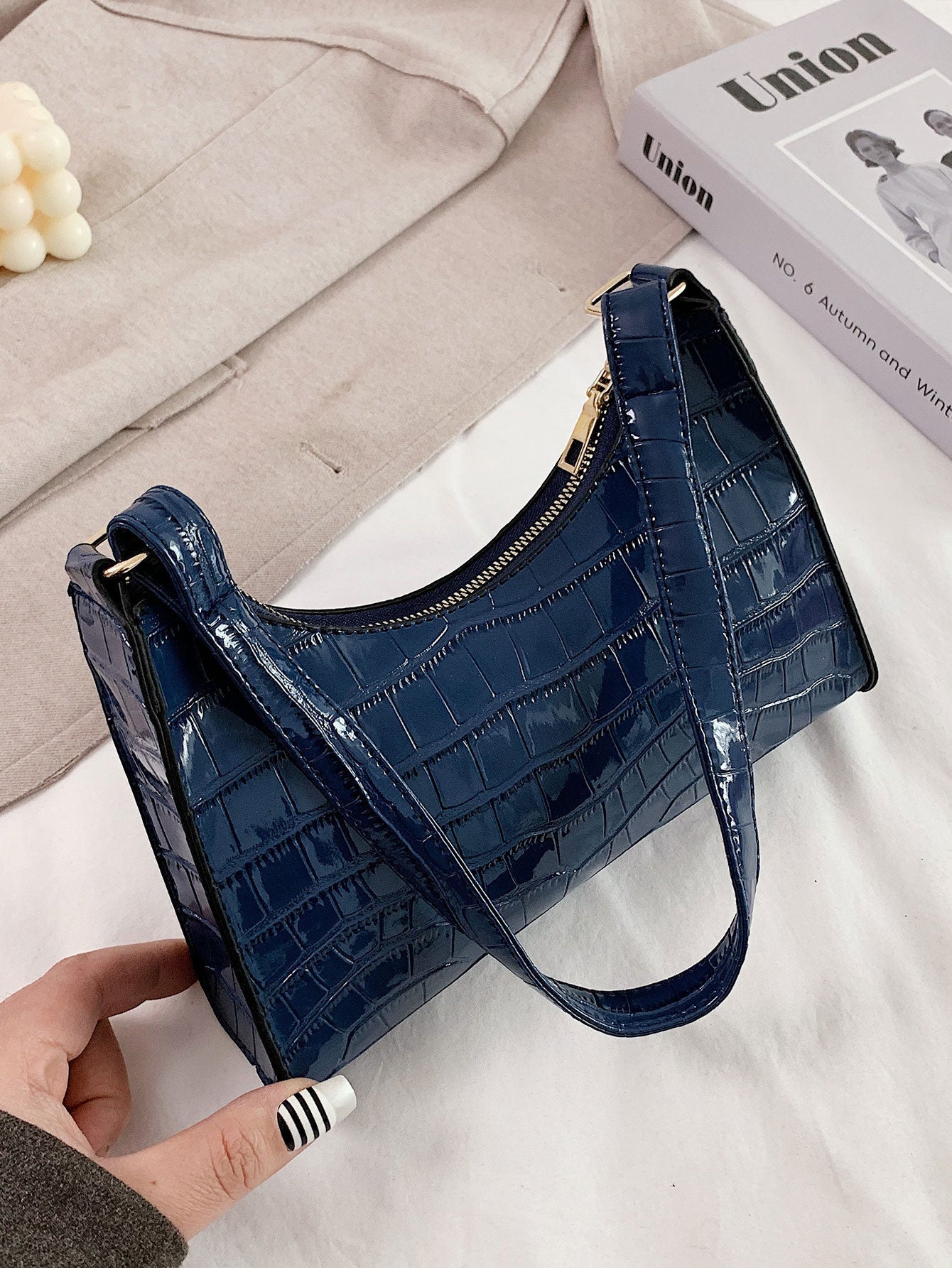 Croc Embossed Shoulder Bag