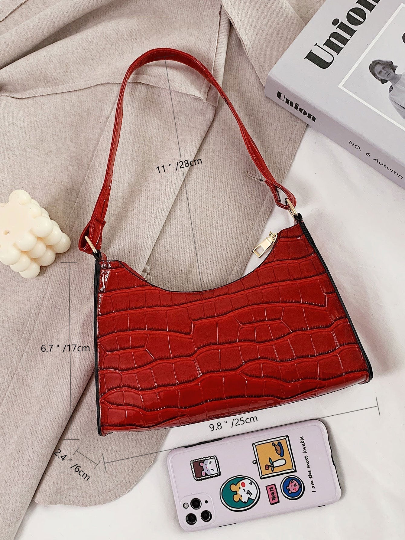 Croc Embossed Shoulder Bag