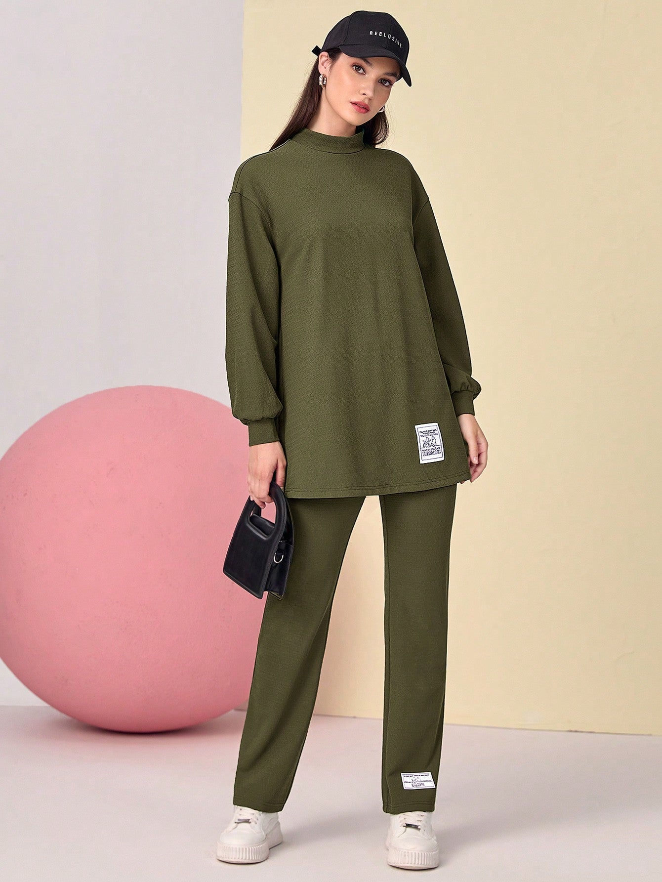 SHEIN Mulvari Mock Neck Drop Shoulder Tee & Pants
