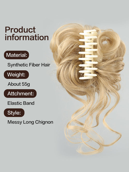 Synthetic Messy Curly Claw Hair Bun Chignon Hair Extensions Scrunchy Fake False Golden Yellow Hair with Tail for Women Hairpieces