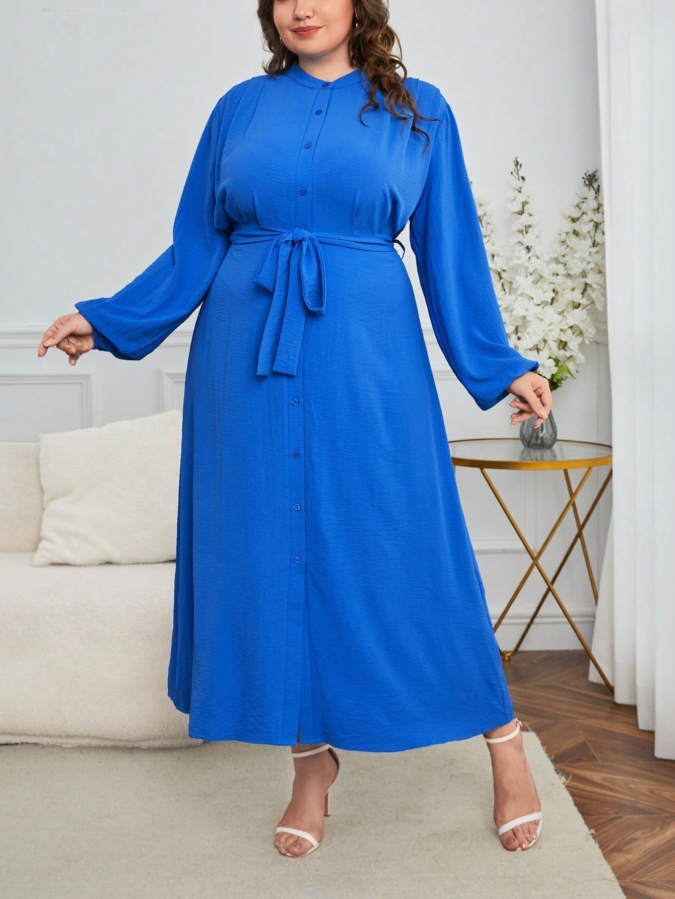 SHEIN LUNE plus Button Front Belted Shirt Dress