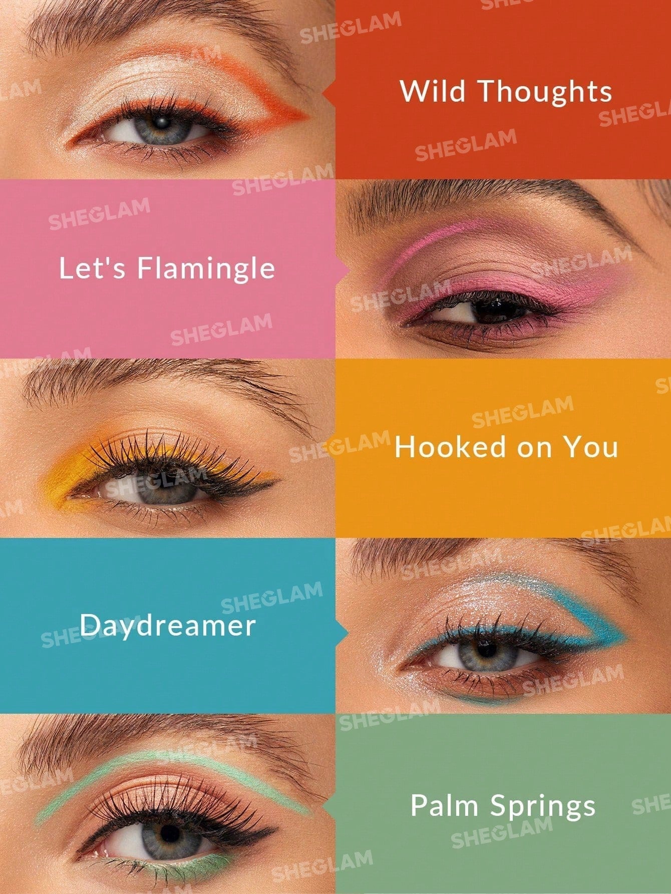 SHEGLAM Color Crush Gel Eyeliner-Wild Thoughts 5 Colors Highly Pigmented Cream Eyeliner Pencil Smudge-Proof Smooth Easy to Use Red Eyeliner Black Friday Gothic Pink Eyeliner