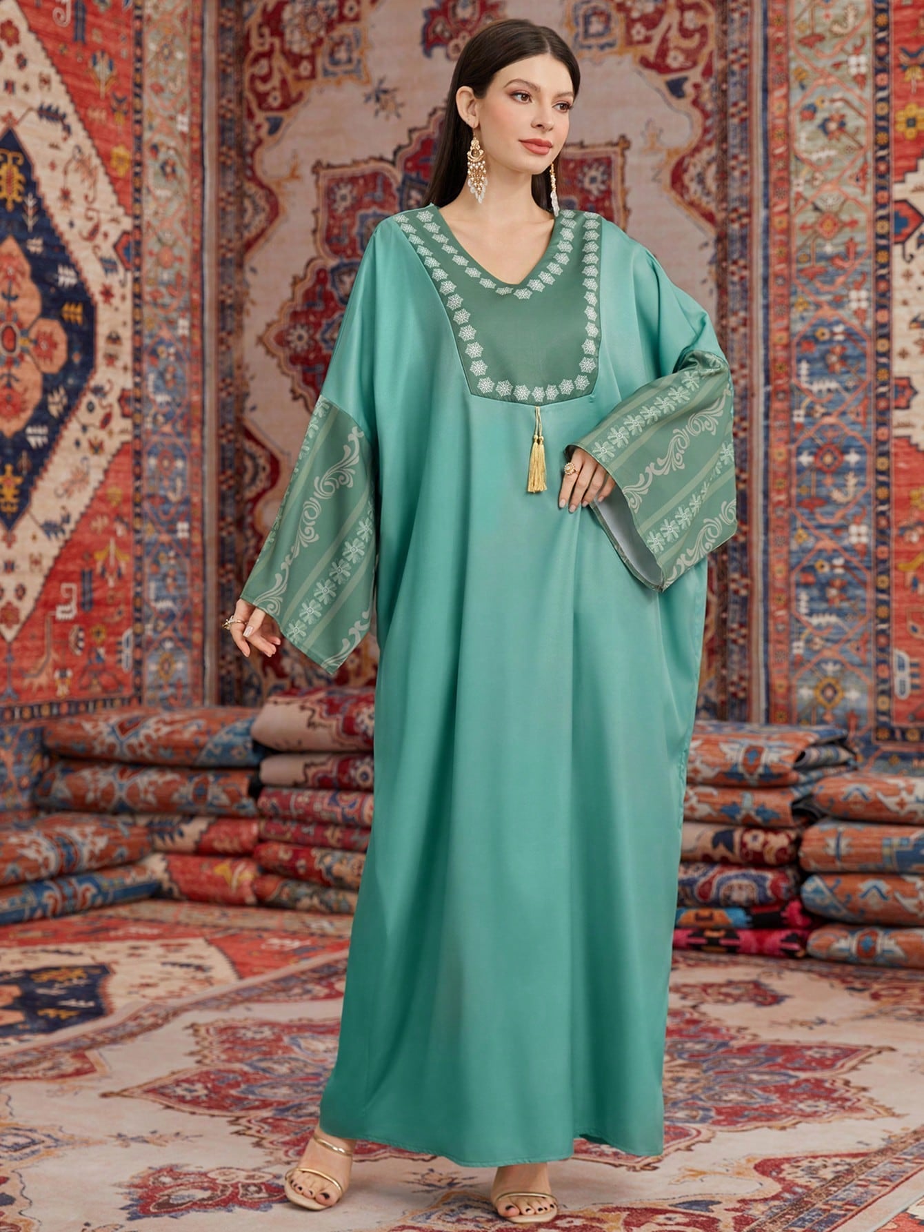 SHEIN Najma Floral Patchwork Batwing Sleeve Dress for Women