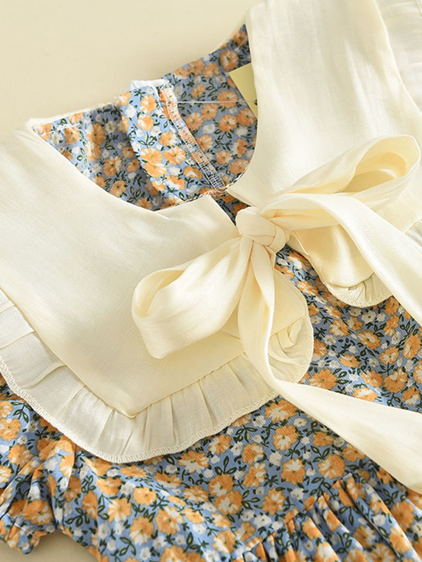 Young Girl Ditsy Floral Print Statement Collar Knot Front Dress