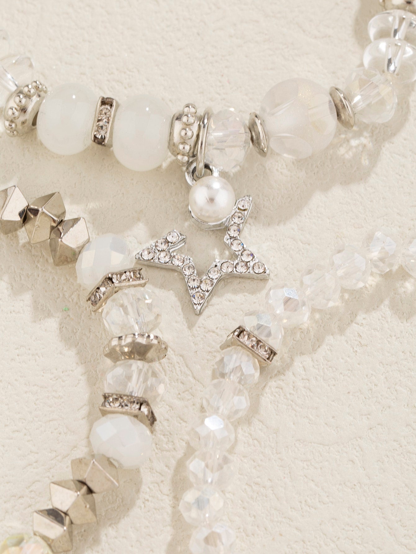 3Pcs/Set Bohemian Style Women'S Crystal Beads & Silver Alloy Block Bracelets