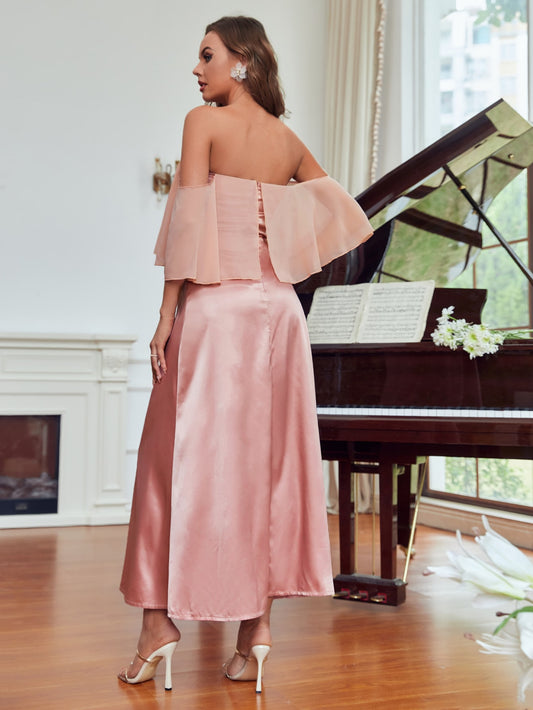 SHEIN Belle off Shoulder Overlay Satin Bridesmaid Dress