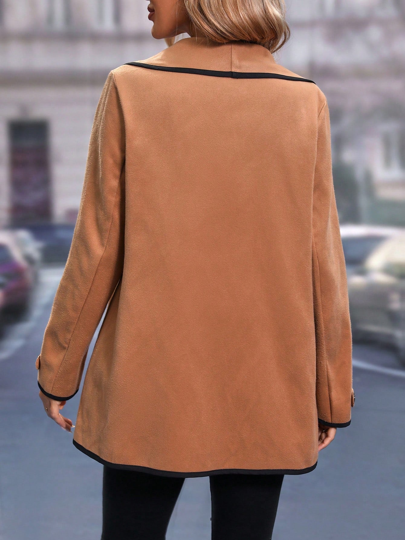 SHEIN LUNE Contrast Binding Shawl Collar Overcoat