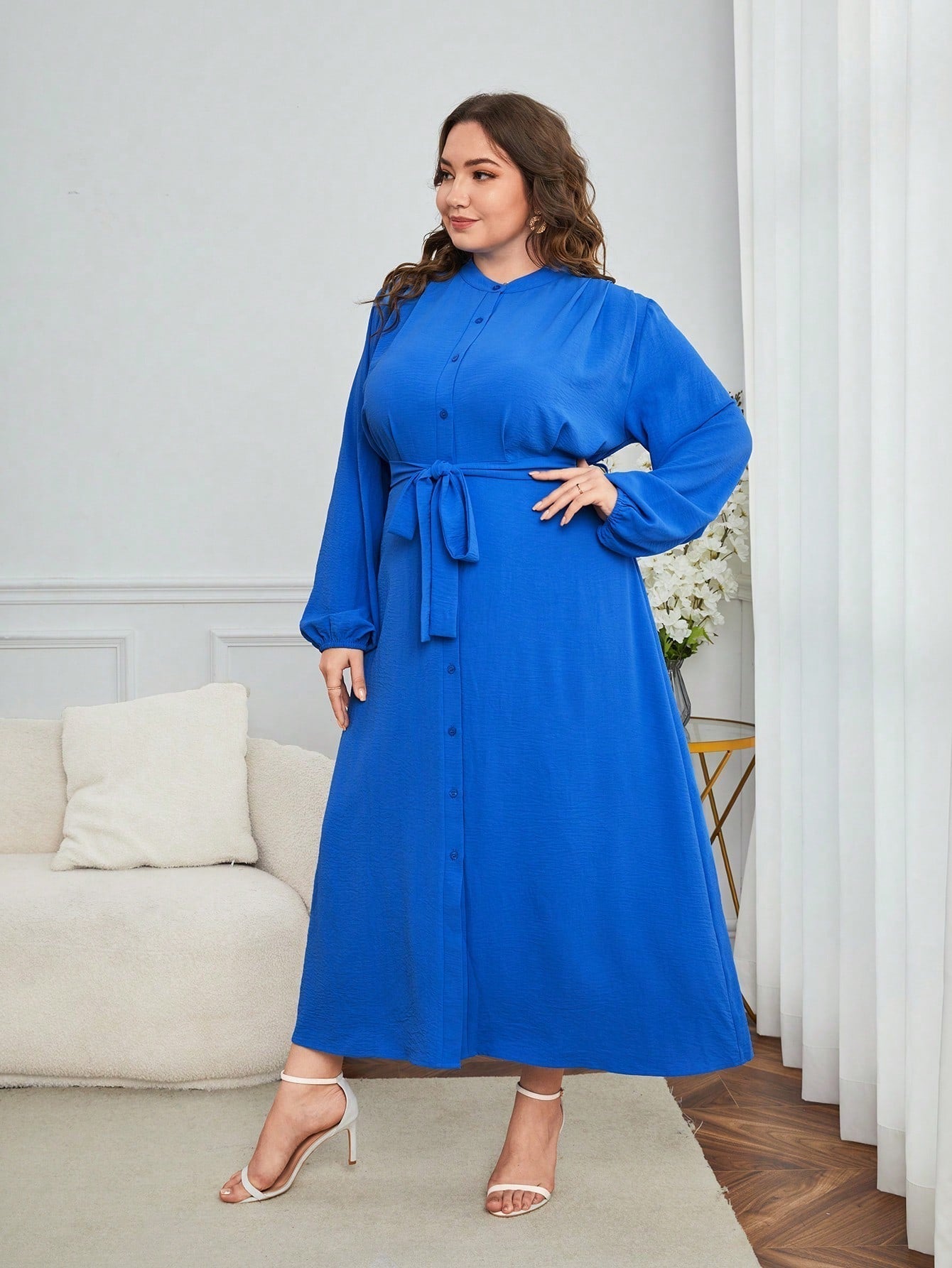 SHEIN LUNE plus Button Front Belted Shirt Dress