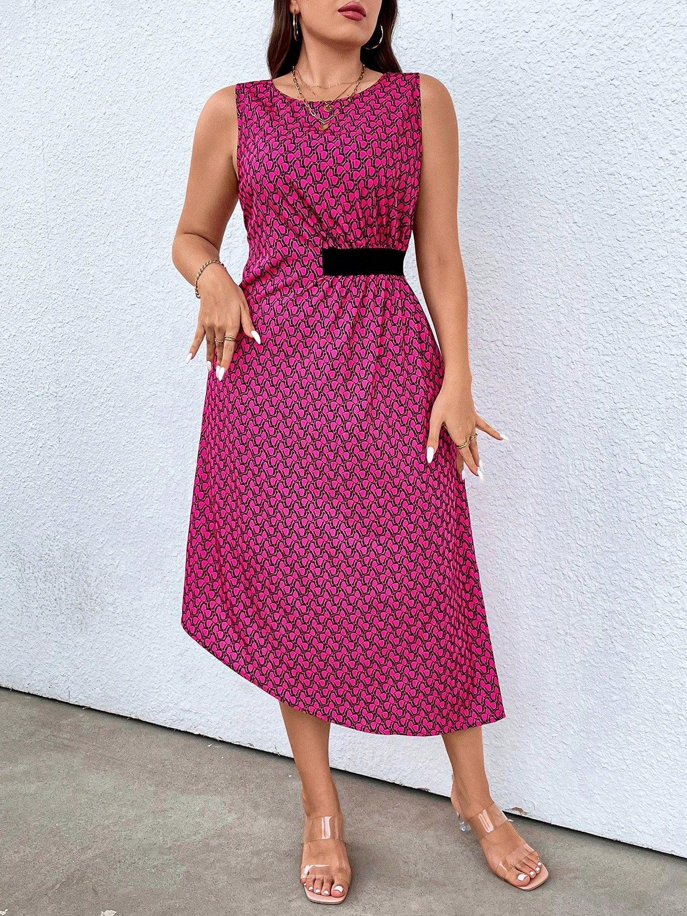 SHEIN Privé plus Allover Print Asymmetrical Hem Dress