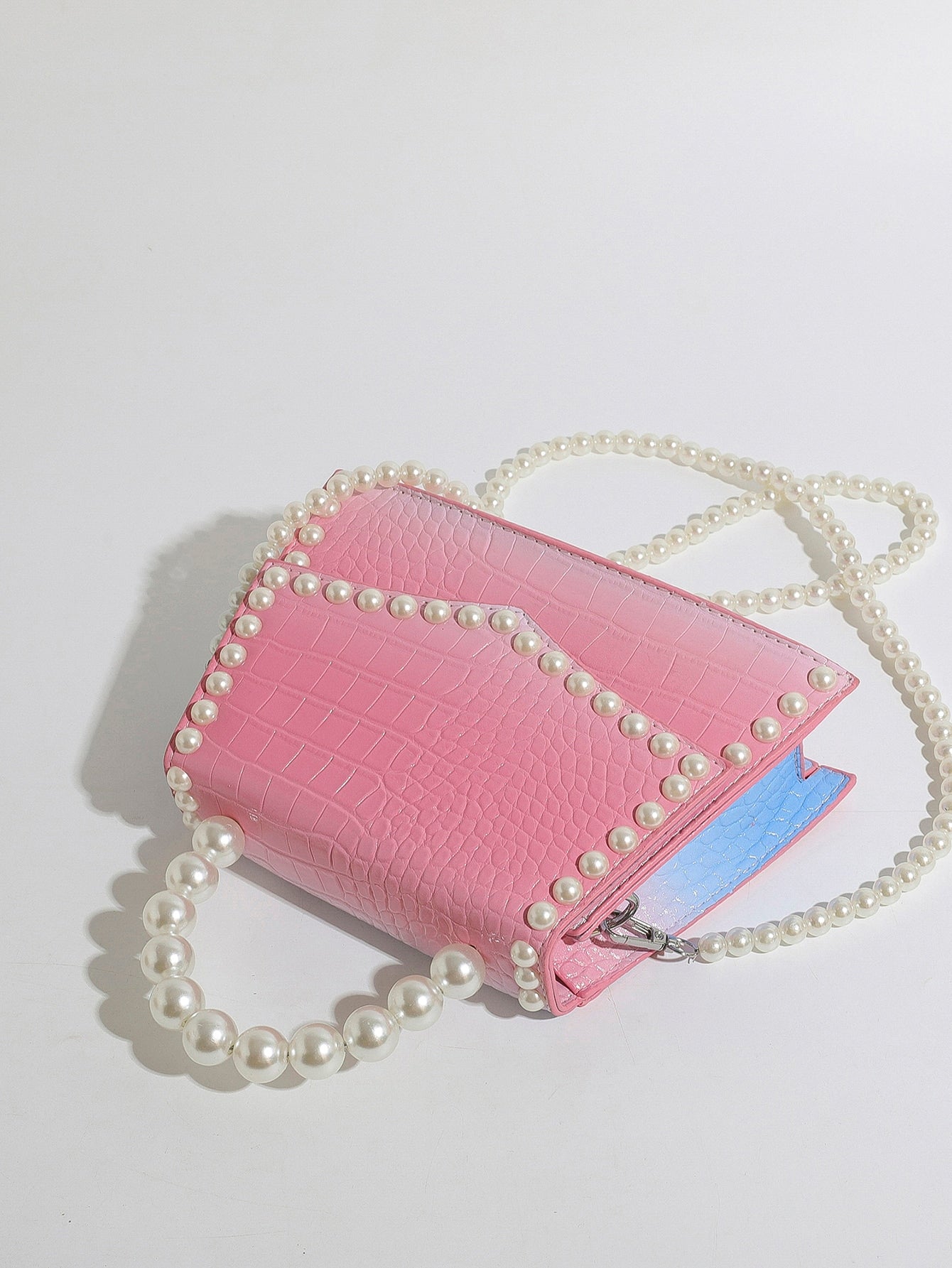 Small Square Bag Faux Pearl Decor Ombre Design