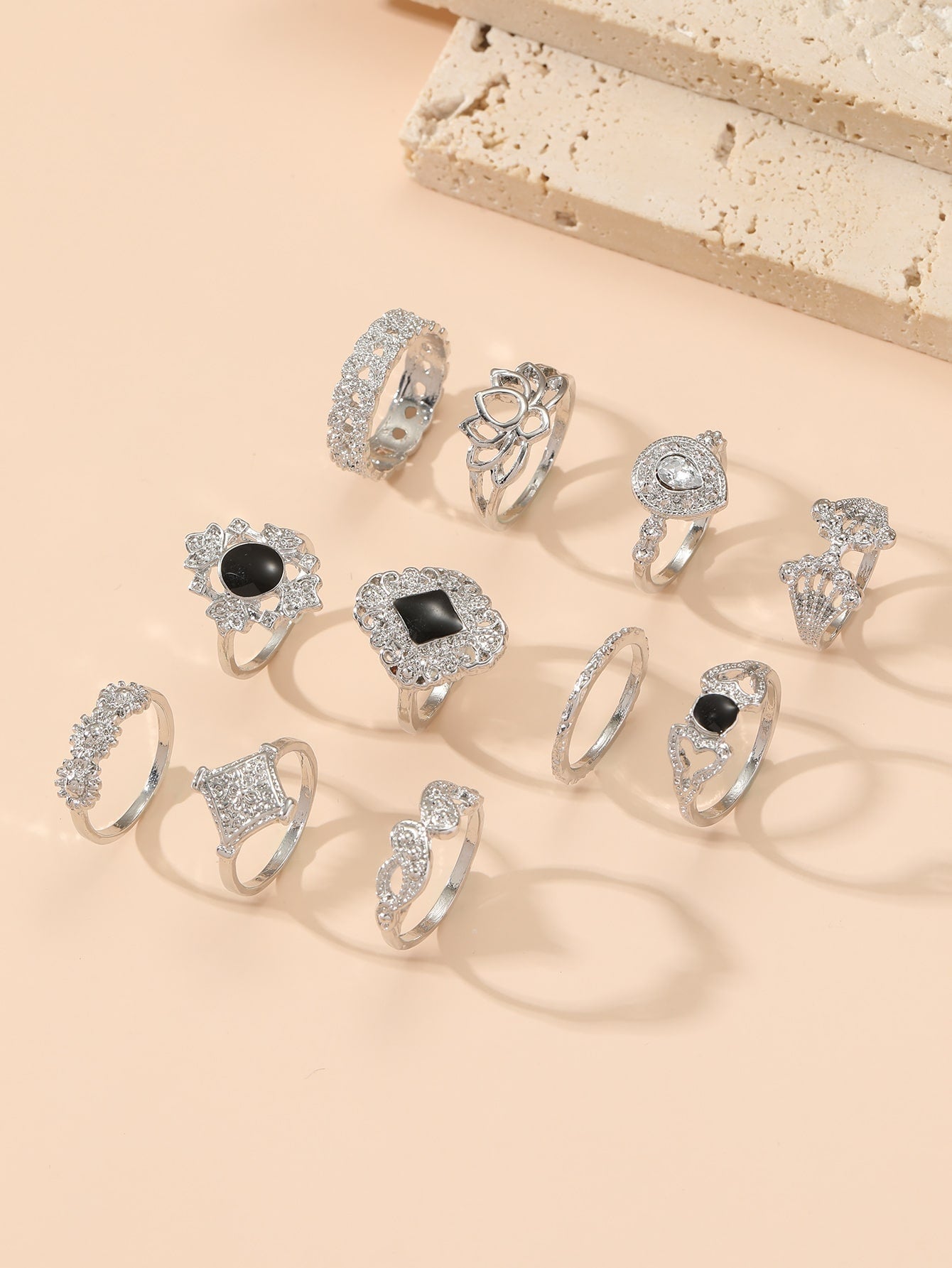 11Pcs Rhinestone Decor Cuff Ring