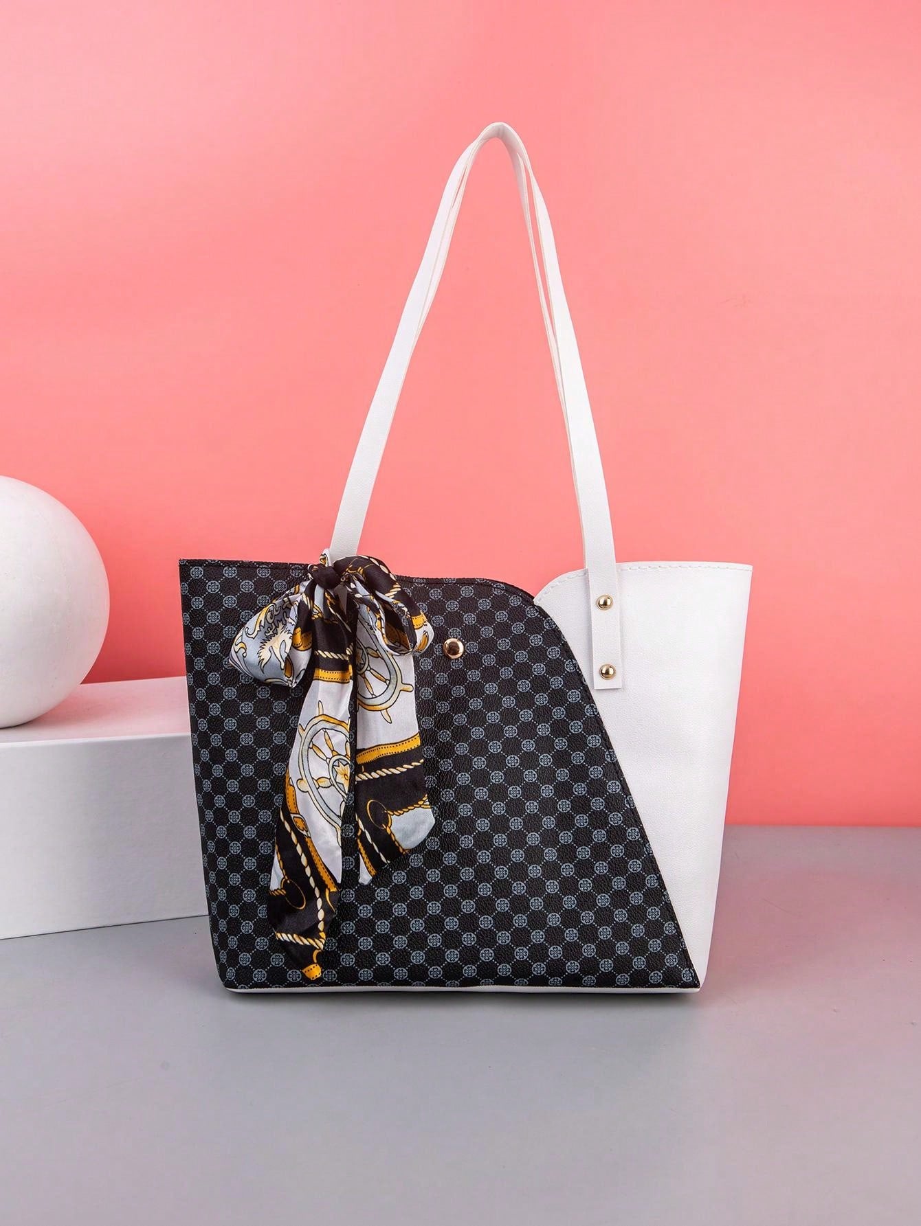 1Pc Retro Pattern Silk Scarf Decorated Women'S Tote Bag