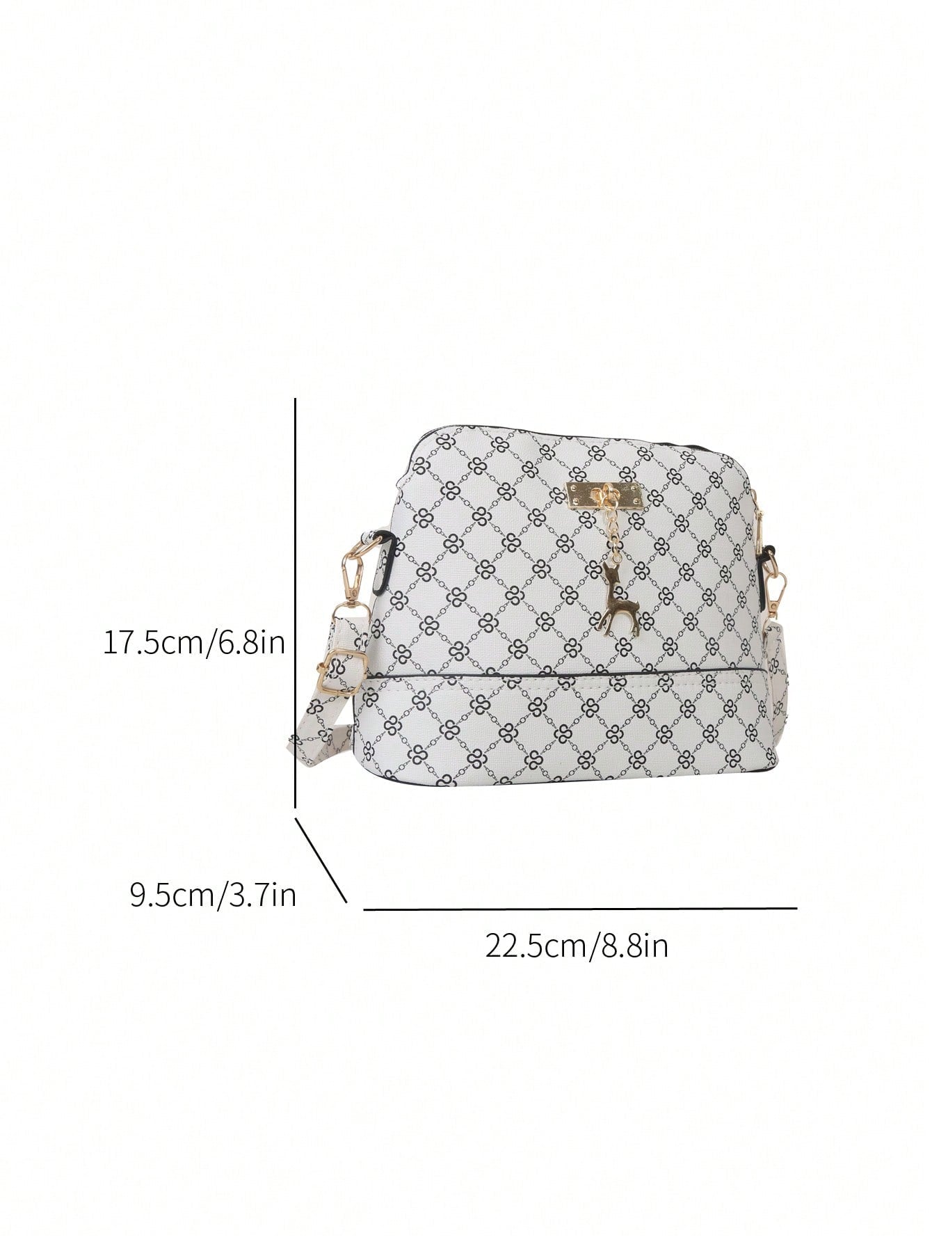 Small Dome Bag Elegant Geometric Pattern Deer Charm Zipper PU