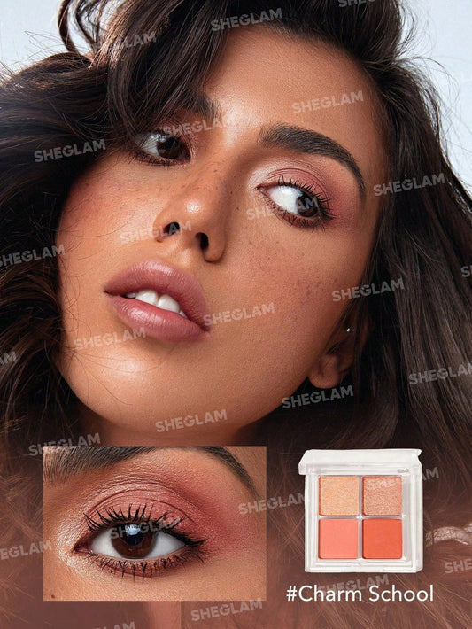 SHEGLAM Cosmic Crystal Eyeshadow Quad-Charm School 4-Clolor Matte Glitter Eyeshadow Palette Rose Gold Warm Peach Brown Long Lasting Ultra Pigmented Smooth Blendable Eyeshadow Black Friday Winter Pink Eyeshadow