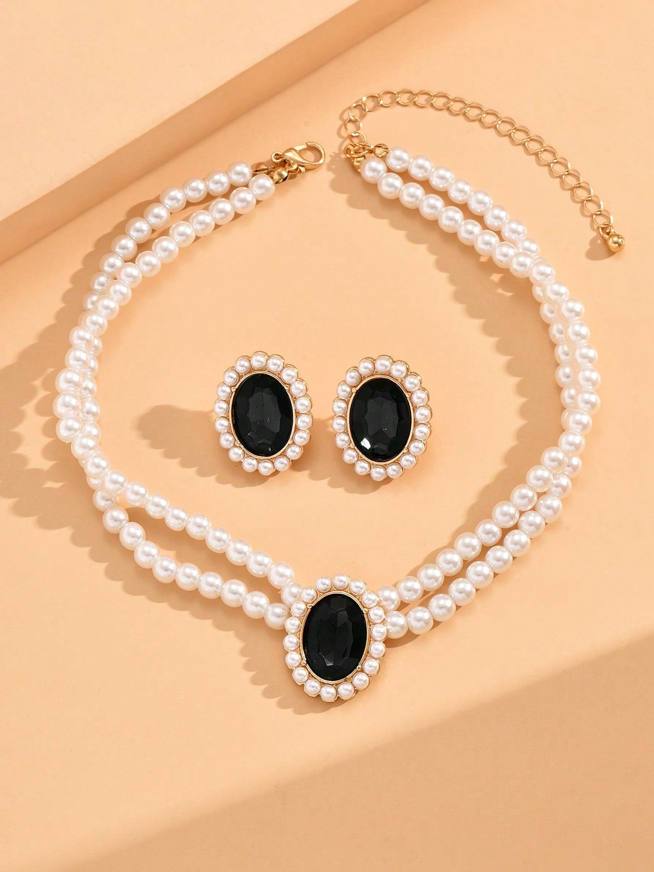 2Pcs Jewelry Set Including 1Pc Pearl Necklace & 1Pair Earrings, Vintage Style Elegant Necklace with Granny Green Stone Women'S Set(2-3Pcs/Set), Also Can Be Sold Separately