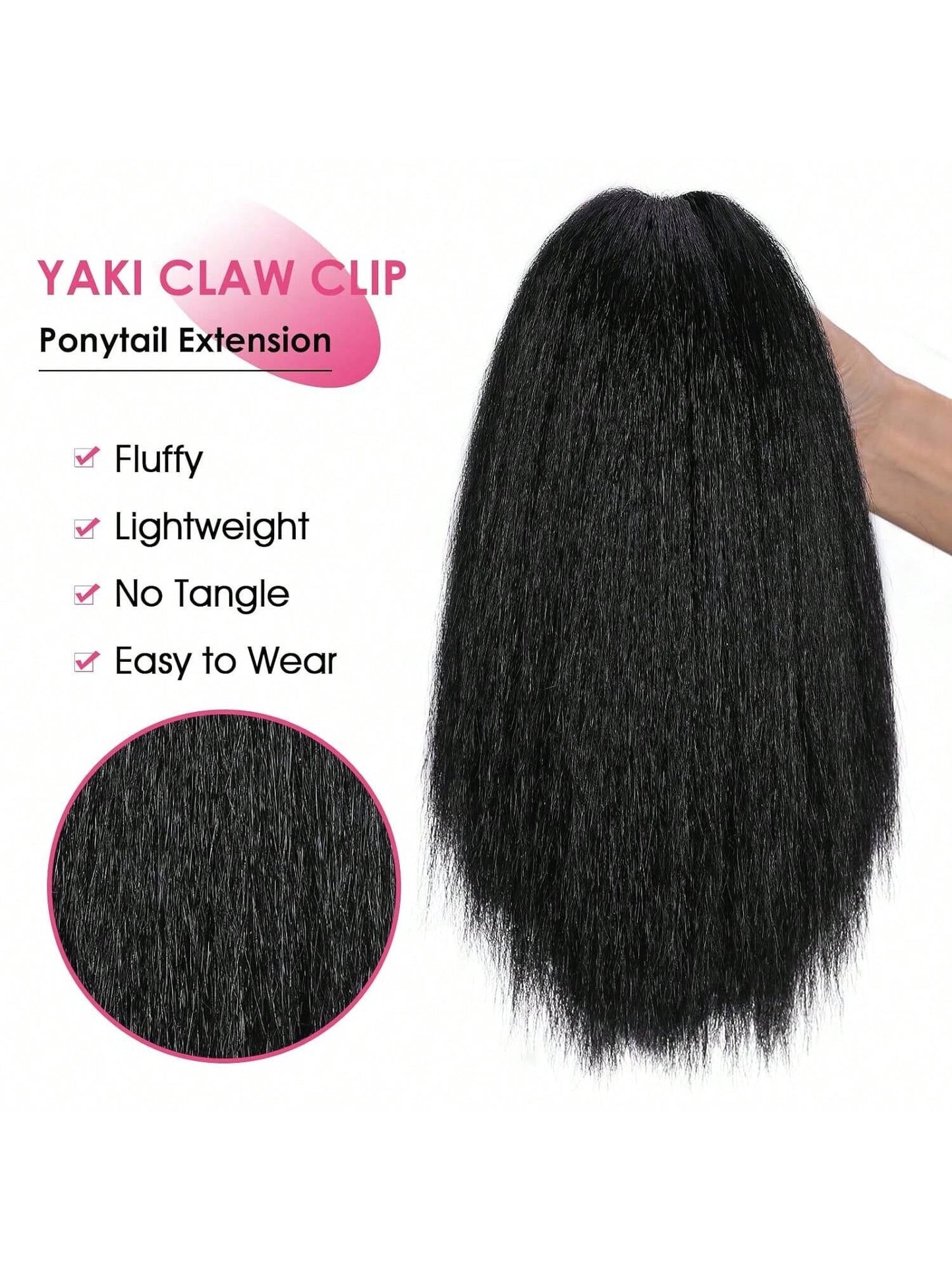 12 Inches Kinky Ponytail Hair Extensions Claw Clip Yaki Black Ponytail Extension for Kinky Straight Clip in Ponytail Hair Extensions (12 Inches)
