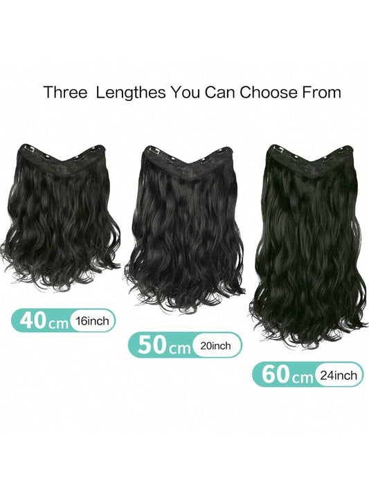 Synthetic Fiber Big Wavy V Shaped Hair Extensions for White People, Invisible Four Clip Hairpiece, 16/20/24 Inch Available in Black and Brown