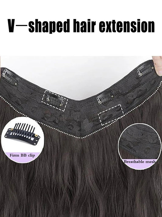 Synthetic Long Wave V-Shaped Hair Extension 4 Clips Hairpiece Heat Resistant Water Ripple Fake Hair Hairpiece for Women