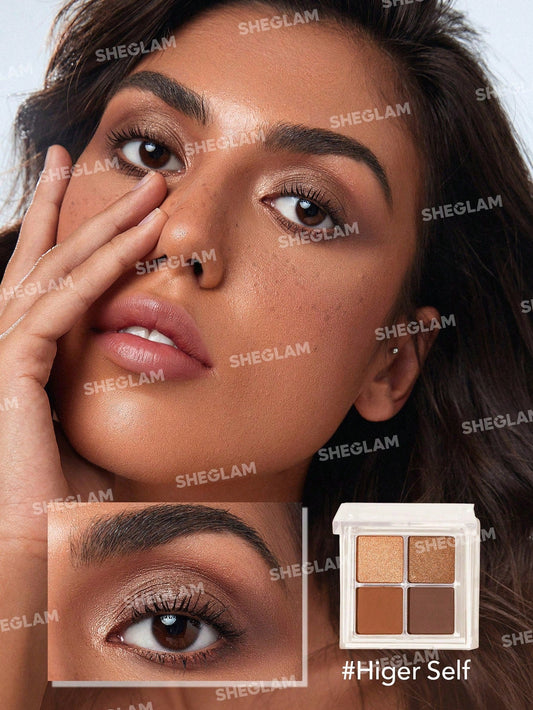 SHEGLAM Cosmic Crystal Eyeshadow Quad-Higher Self 4-Clolor Matte Glitter Eyeshadow Palette Gold Bronze Dark Chocolate High Shine Glitter Long Lasting Ultra Pigmented Smooth Blendable Eyeshadow Black Friday Winter Eyeshadow